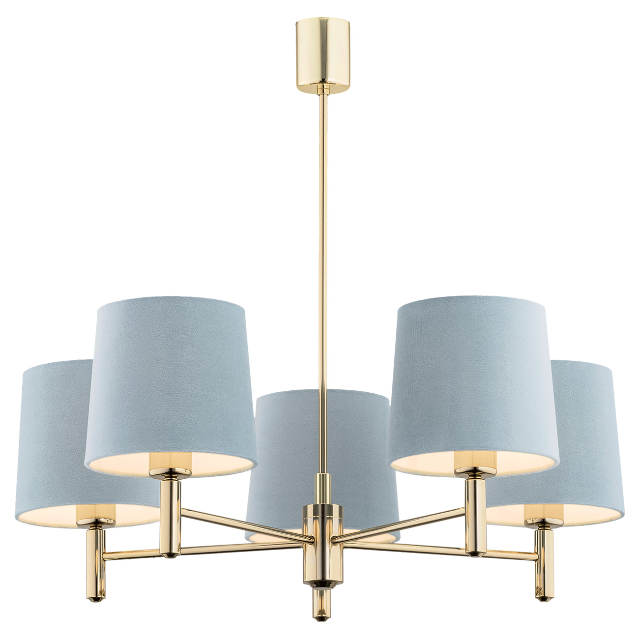 Ponta 5 Arm Chandelier, Brass, Sky Blue Shades, 71cm