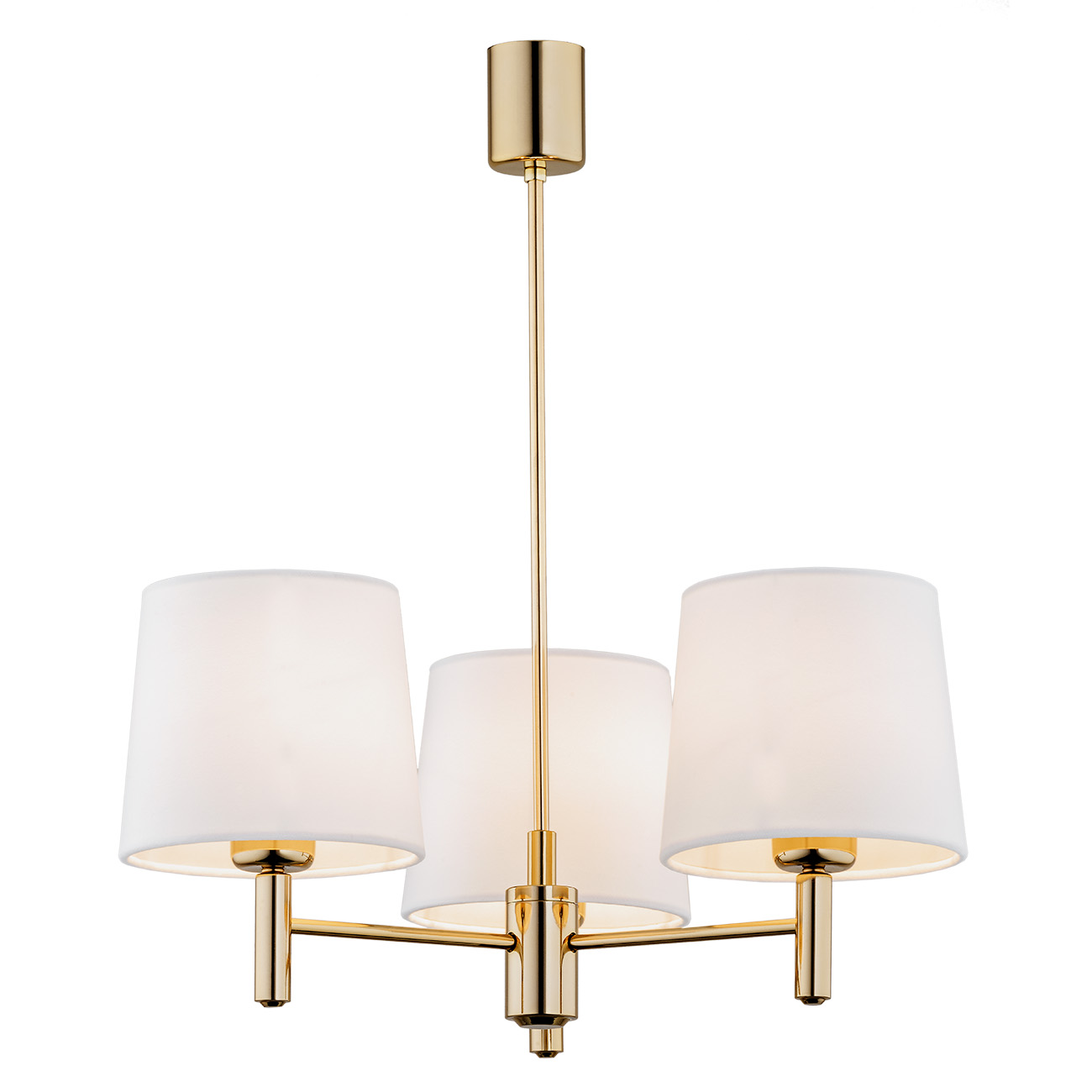 Ponta Chandelier Light, 3 Lamp, Brass, Cream Shades, 47.5cm