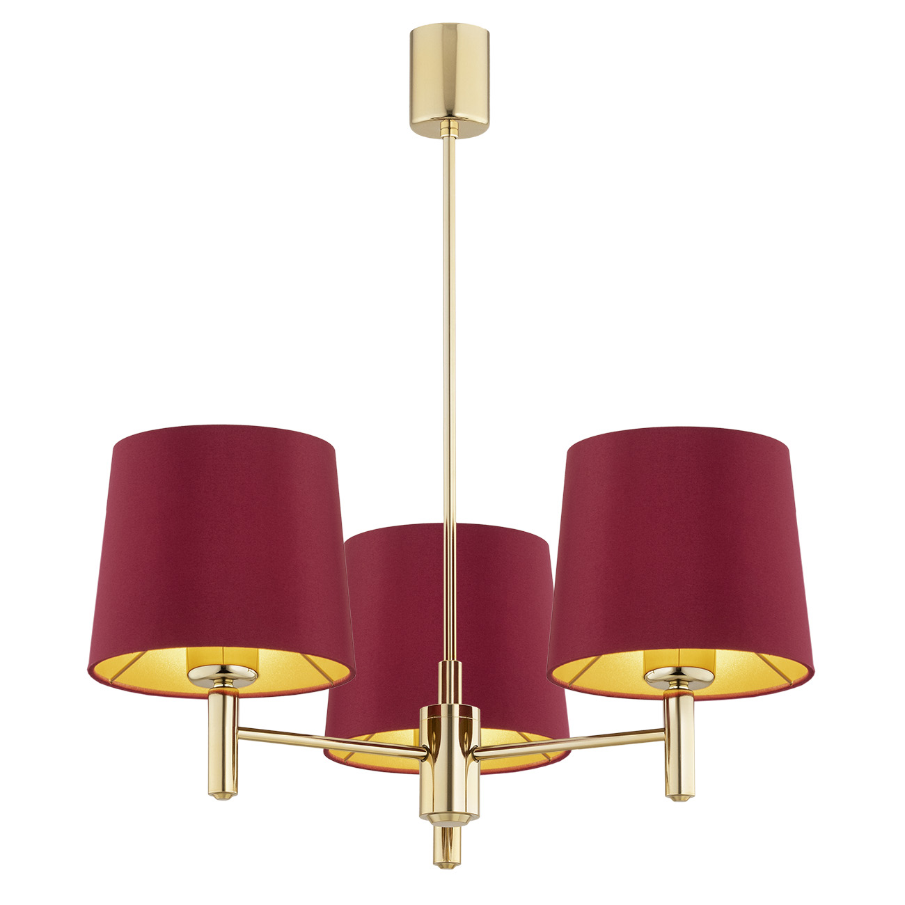 Ponta Chandelier, 3 Light Dark Brass, Red Fabric Shades, 47.5cm
