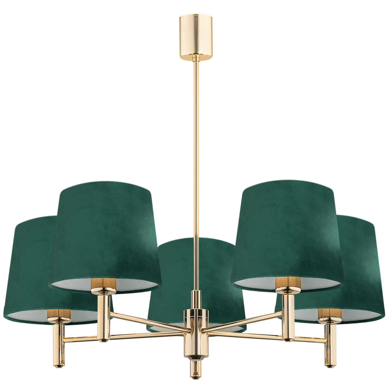 Ponta Chandelier Fixture, 5 Light, Dark Brass, Green Shades, 71cm