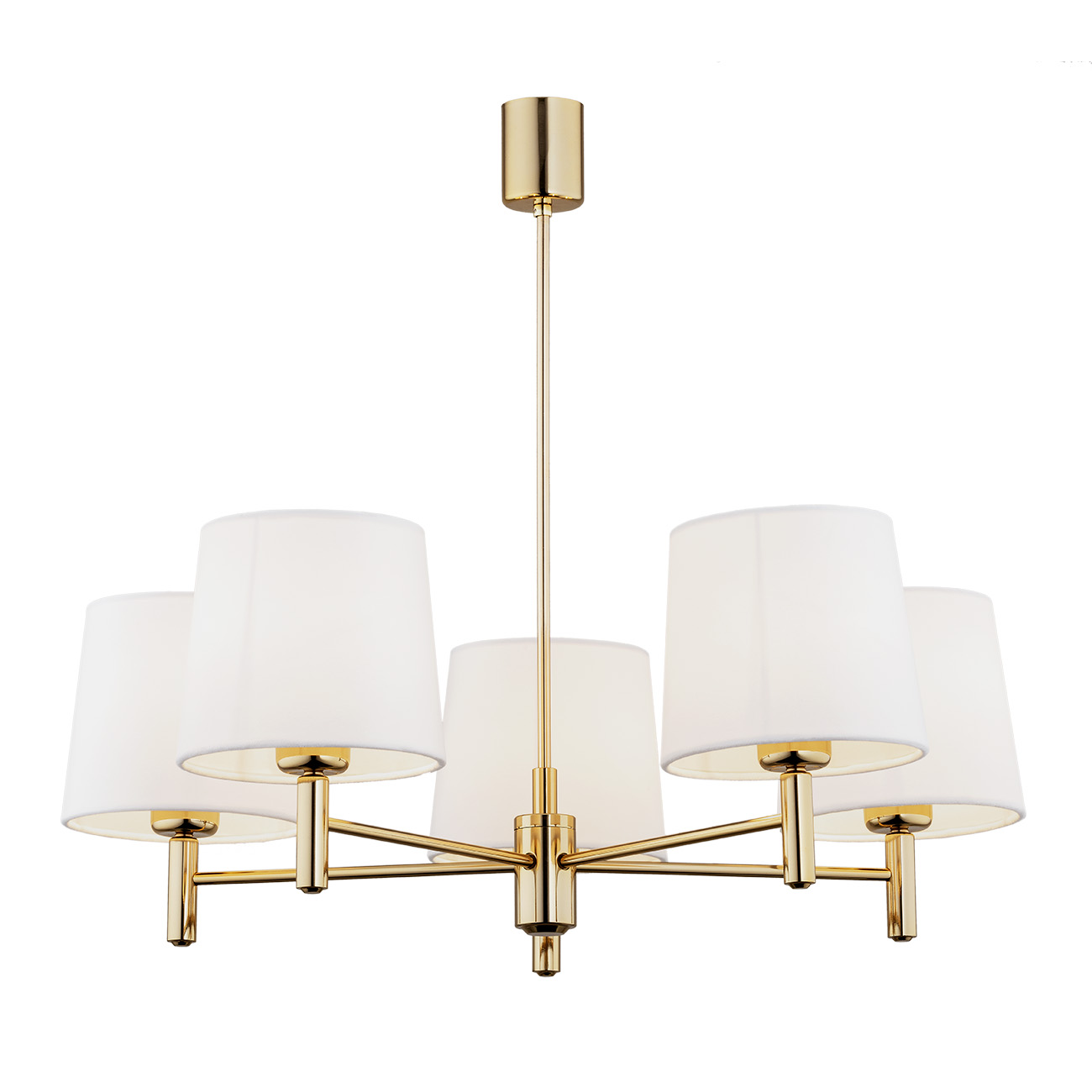 Ponta Chandelier, 5 Arm, Brass, Cream Fabric Shades, 71cm