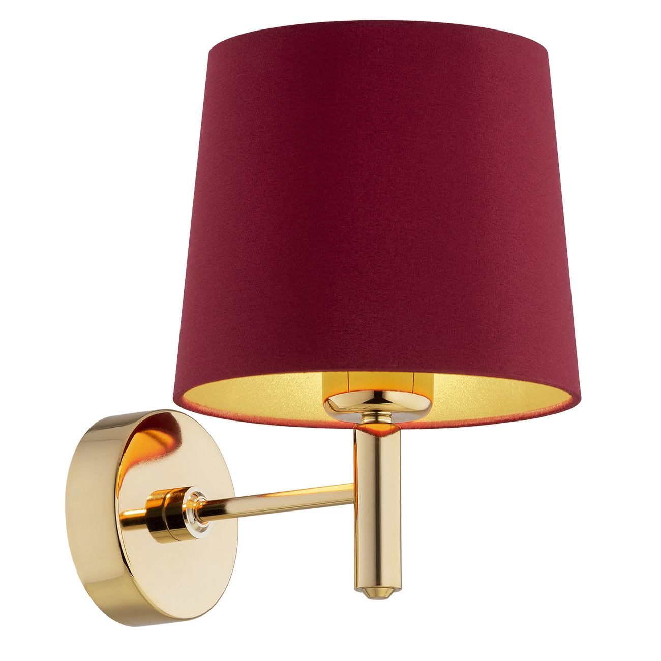Ponta Wall Lamp, Dark Brass, 1 Light, Red Fabric Shade