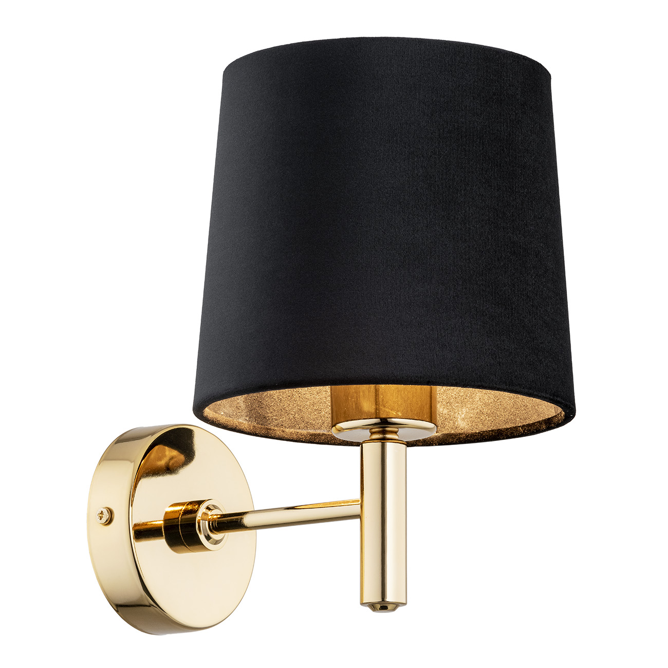 Ponta Wall Light Fixture, Brass, Black Fabric Shade