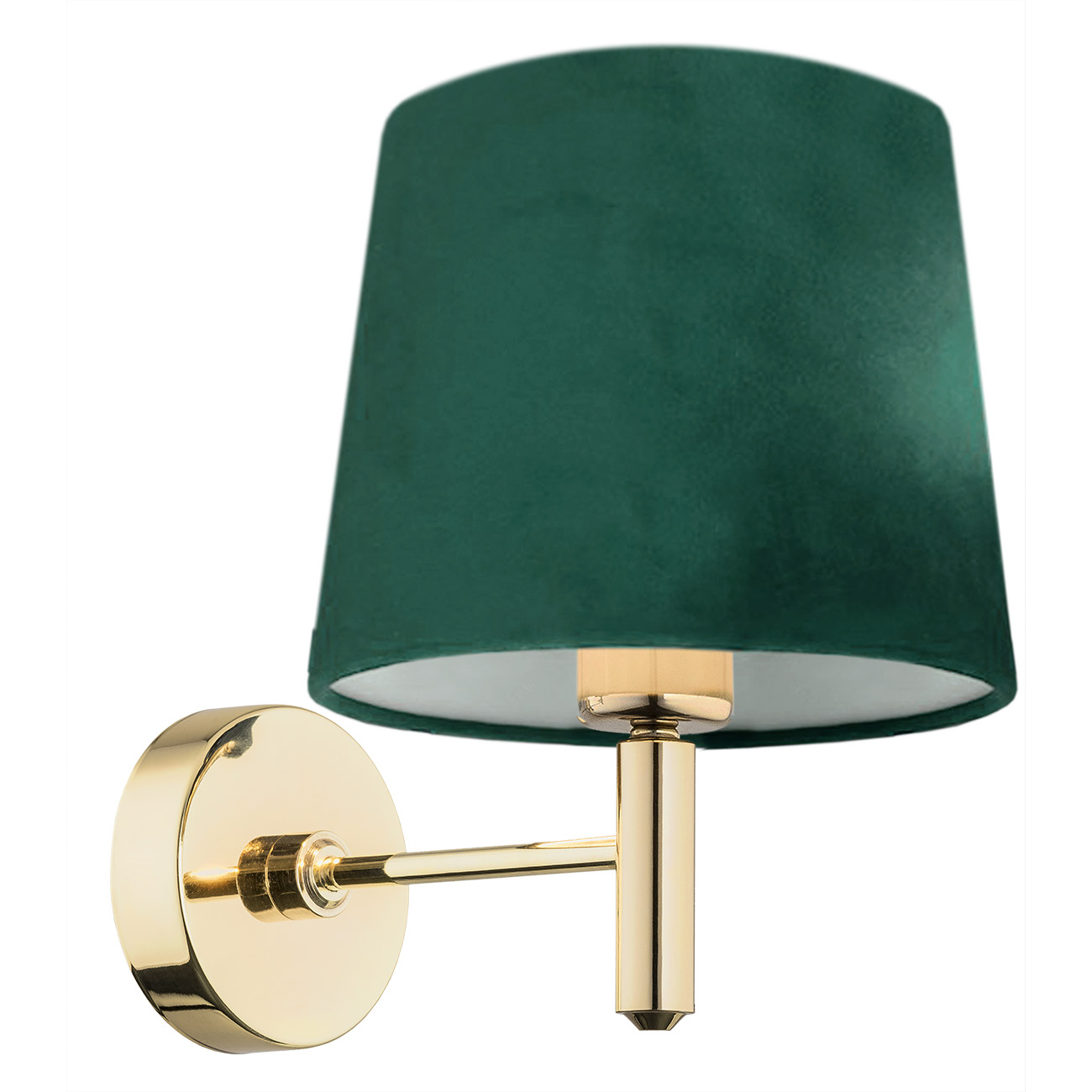Ponta Wall Light, Brass, Green Fabric Lampshade