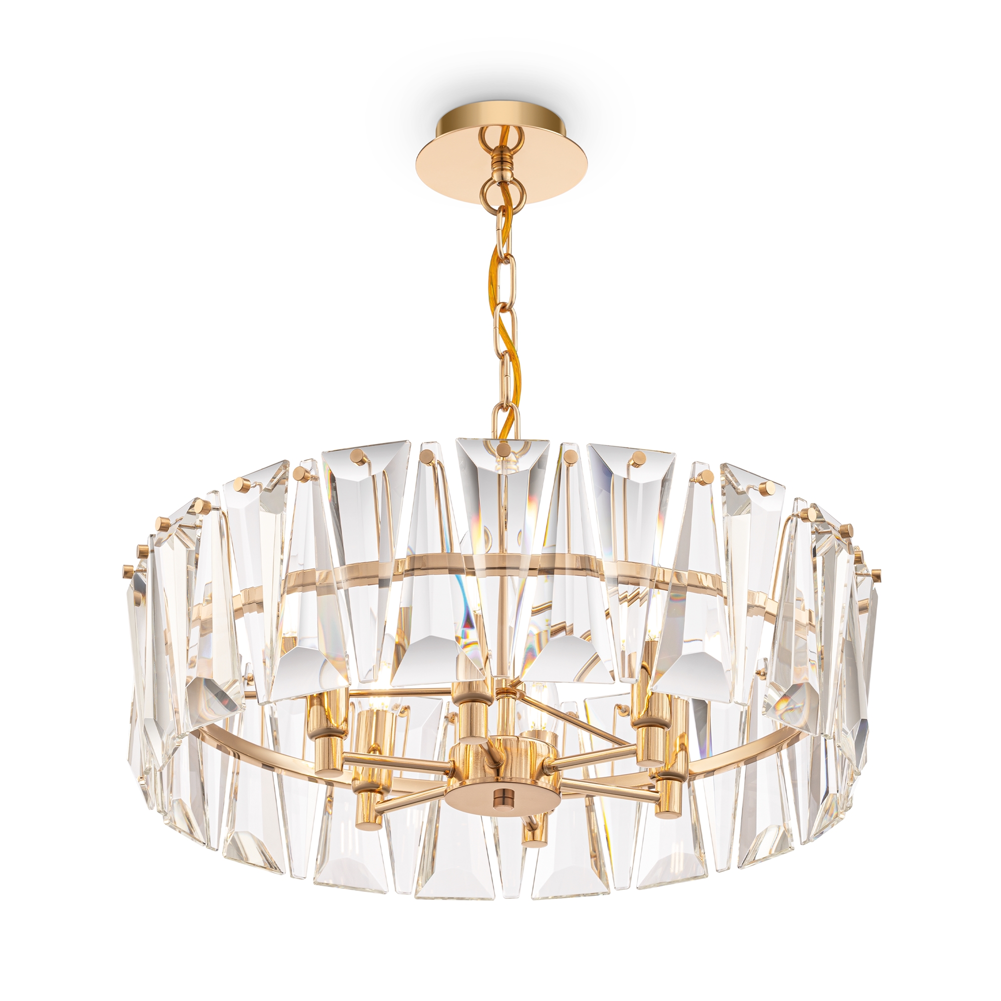 Puntes Circular 6 Lamp Pendant Light, Metal, Gold, Crystal Cut Glass, 51.7cm Wide