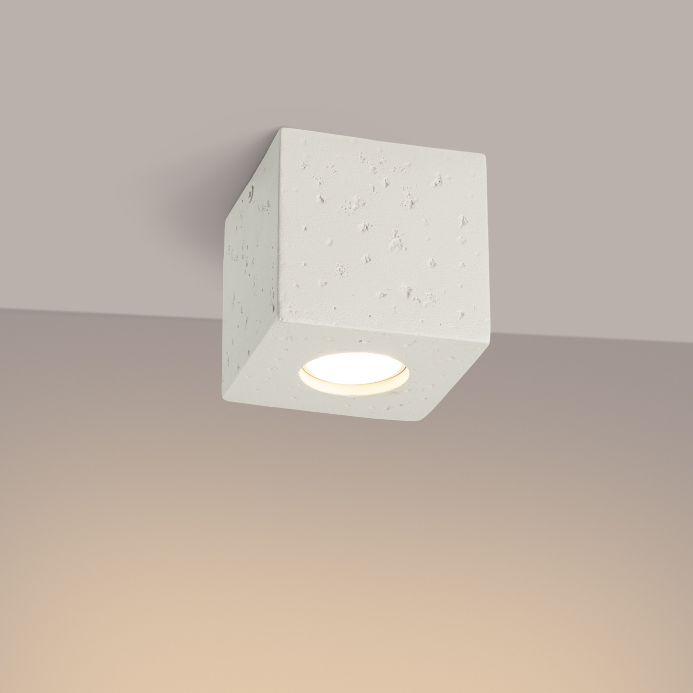 Kwad Beige Concrete Square Ceiling Light, 1 Lamp, GU10, 10cm Wide