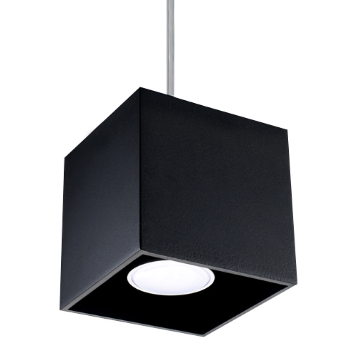 Kwad Single Cube Pendant Lamp, Black Metal, 10cm Wide