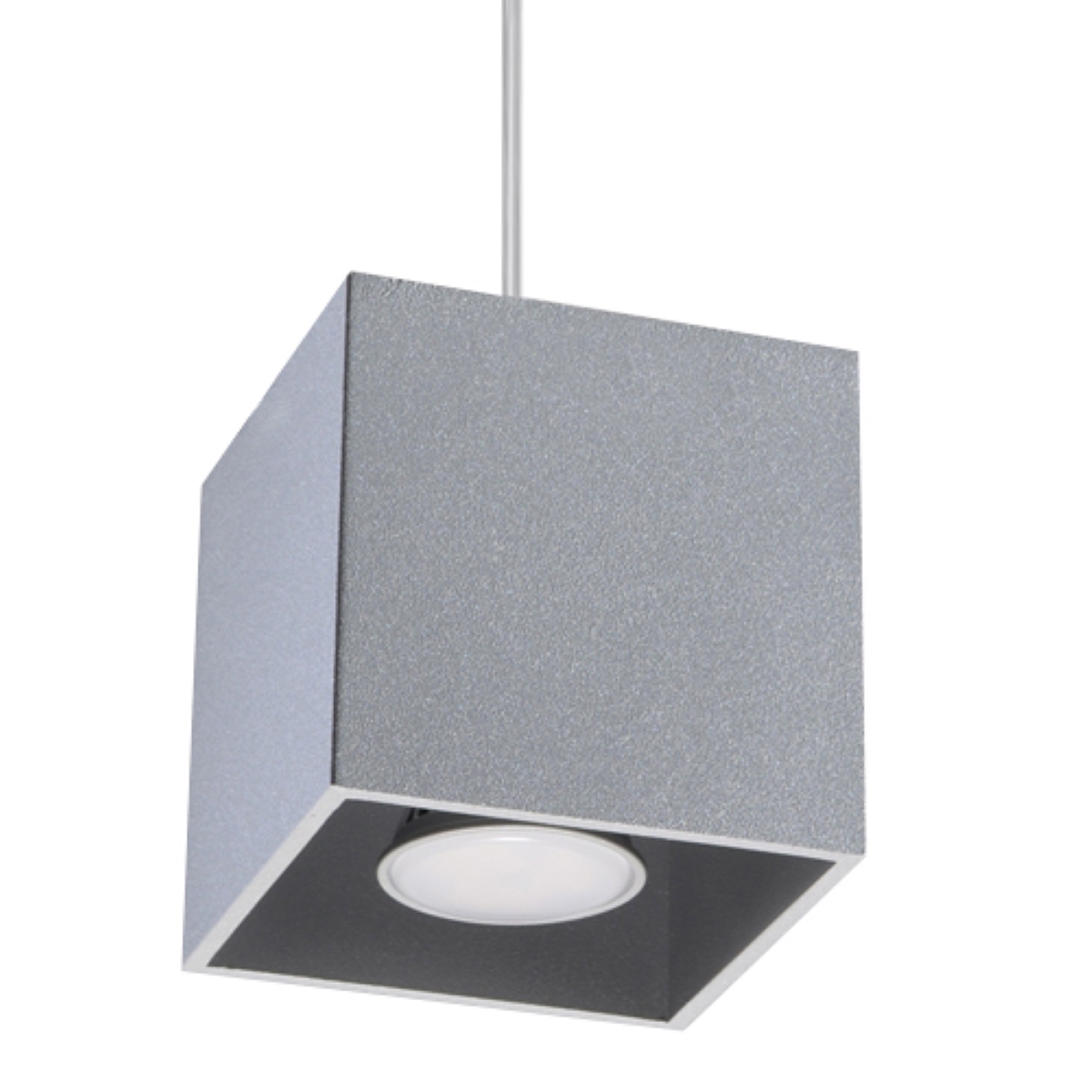 Kwad Single Cube Pendant Light, Grey Metal, 10cm Wide