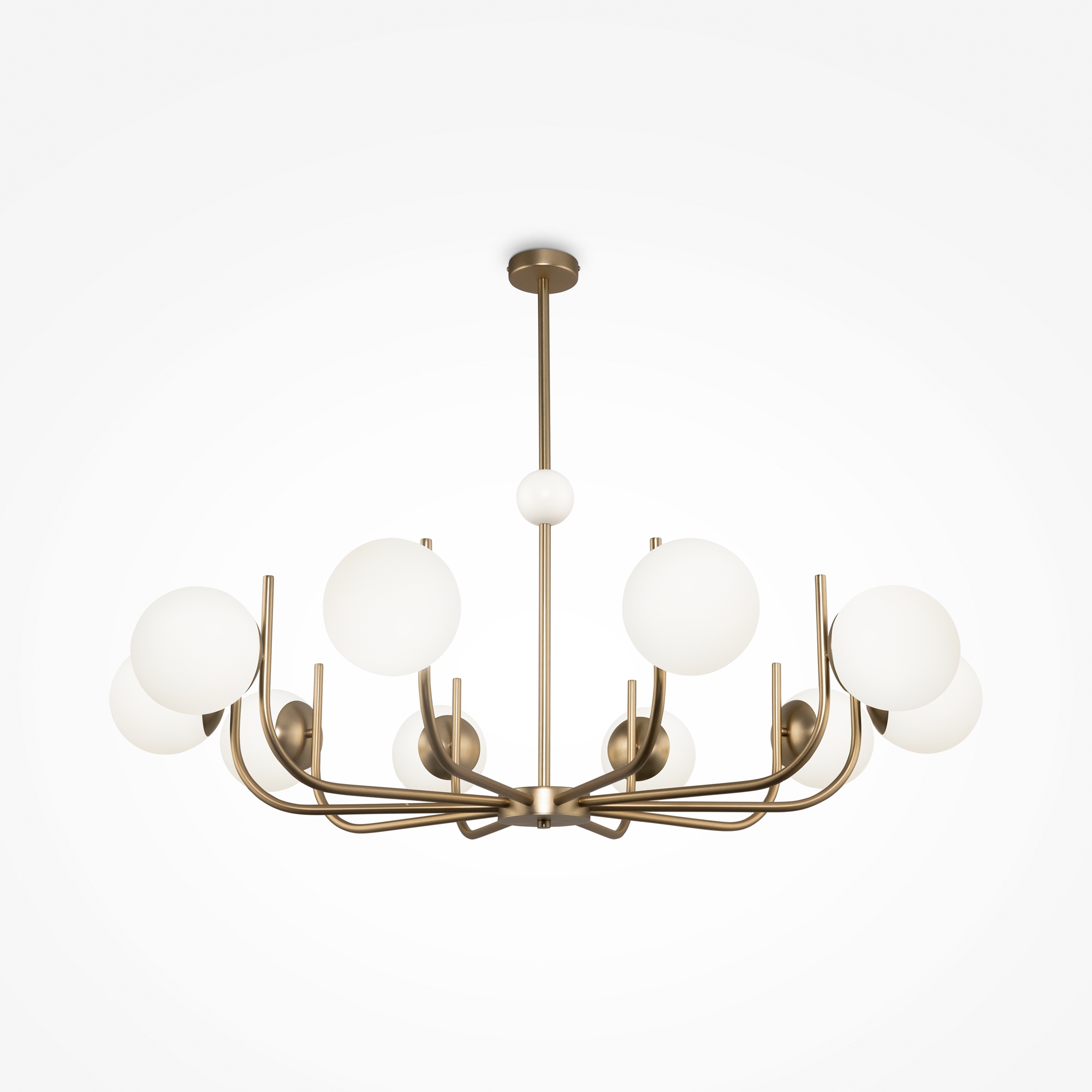 Rendez-vous Brass Chandelier, 10 Lamp, Metal, White Glass, 116cm Wide