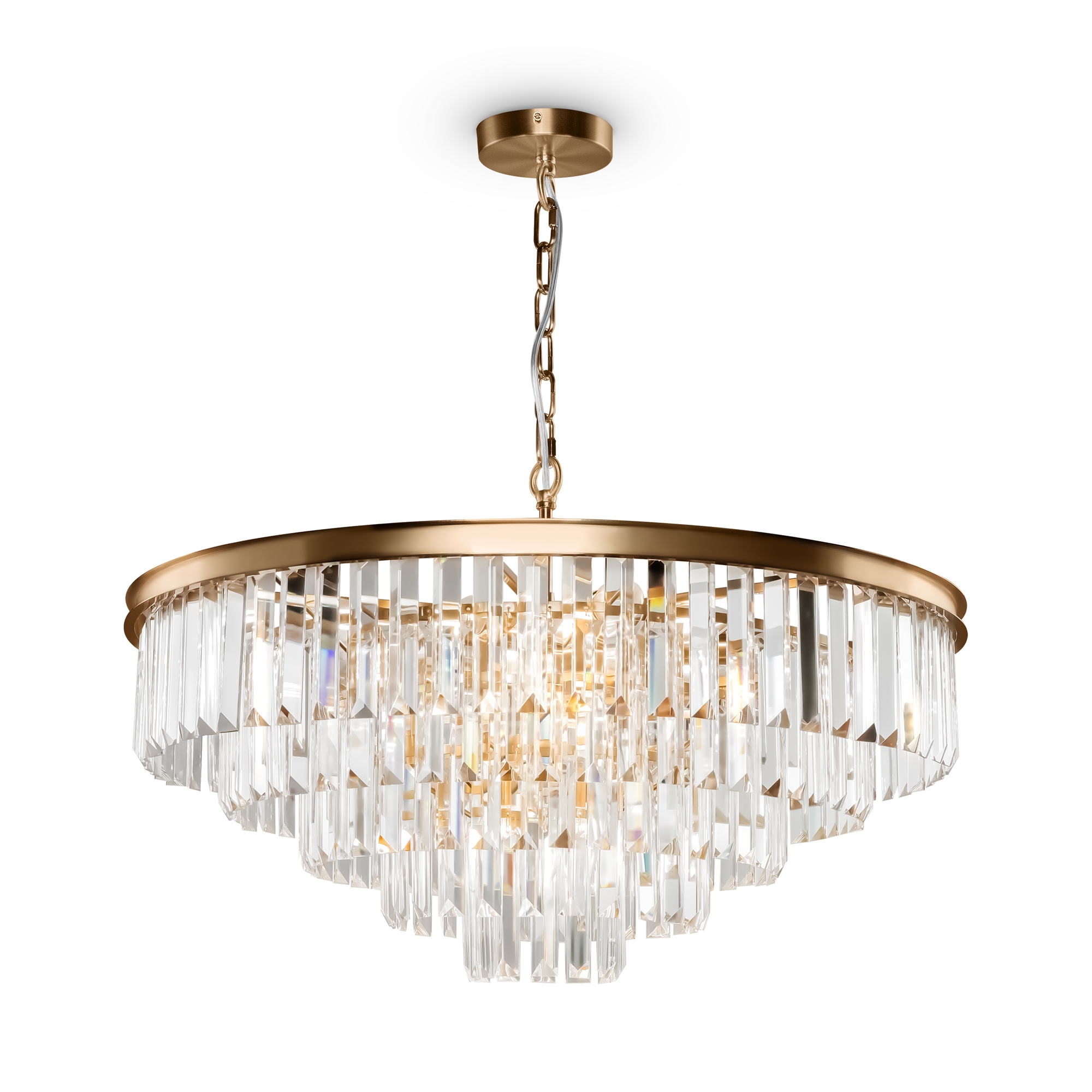 Revero Crystal Glass Chandelier, Brass Metal, 12 Light, 70cm Wide