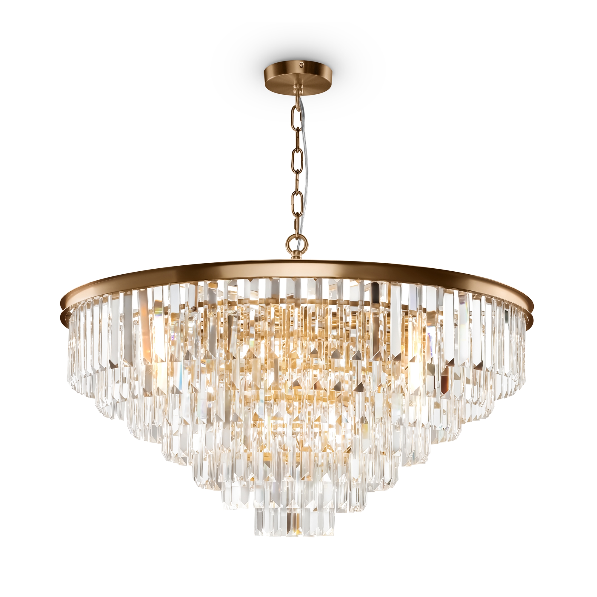Revero Crystal Glass Chandelier, Brass Metal, 16 Lamp, 80cm Wide