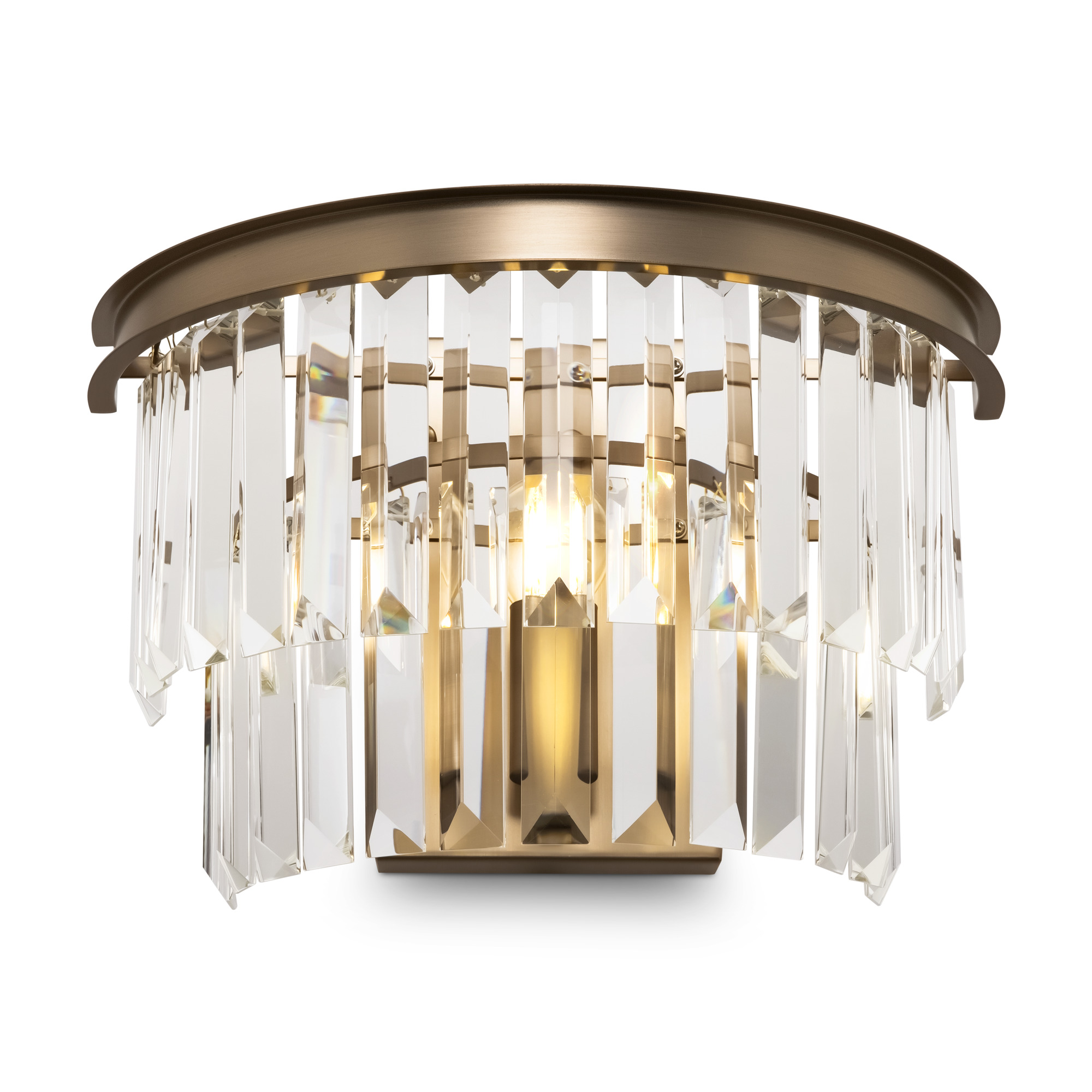 Revero Brass Wall Lamp, 1 Light, Crystal Glass, Brass Metal 33cm Wide