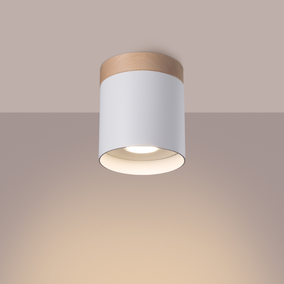 Riflo Surface Mounted Downlight, White Metal & Wood, 1 Light, GU10, 12cm Diameter