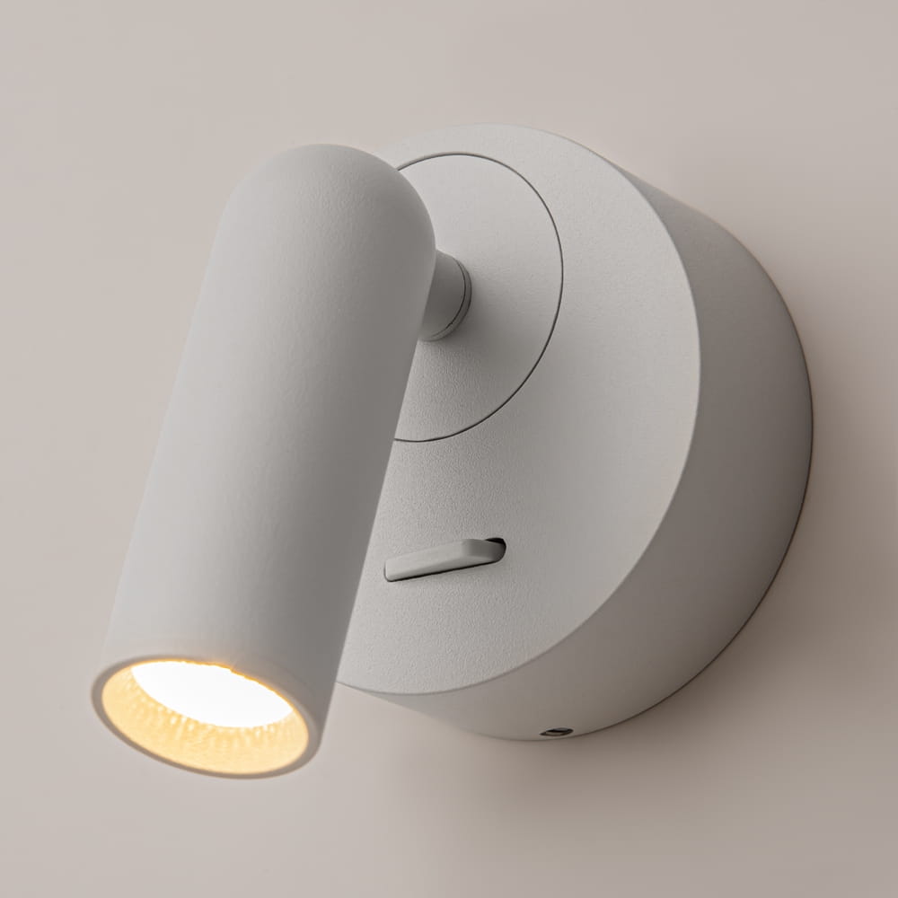 Mirax Adjustable White LED Wall Spotlight, Switched, Metal, 3W, 3000k, 7cm Diameter