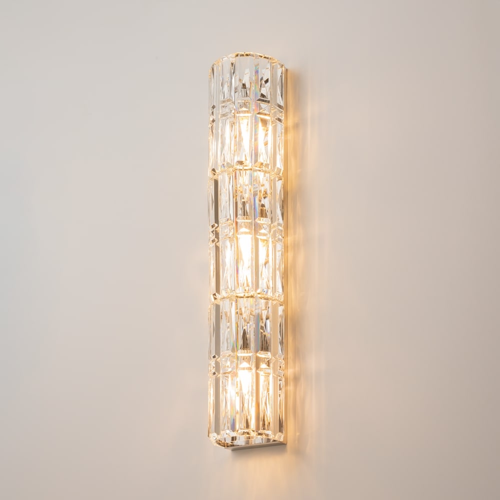Facet Long Wall Lamp, Chrome Metal, Crystal Glass, 3 Light, 75.2cm Height