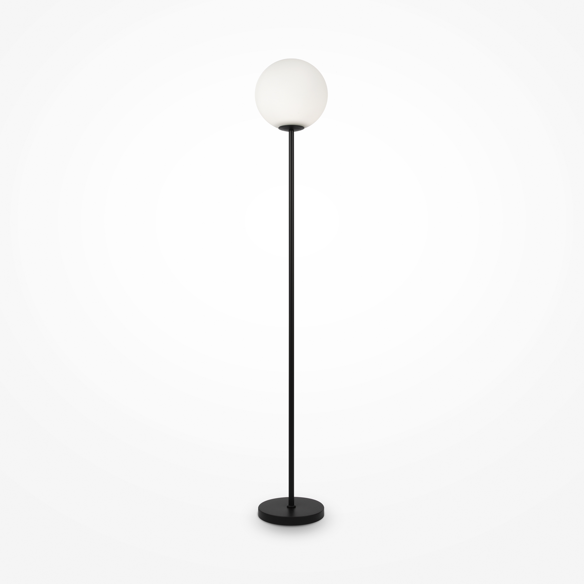 Ring Black Floor lamp, 1 Lamp, Metal, White Glass, 155cm Height