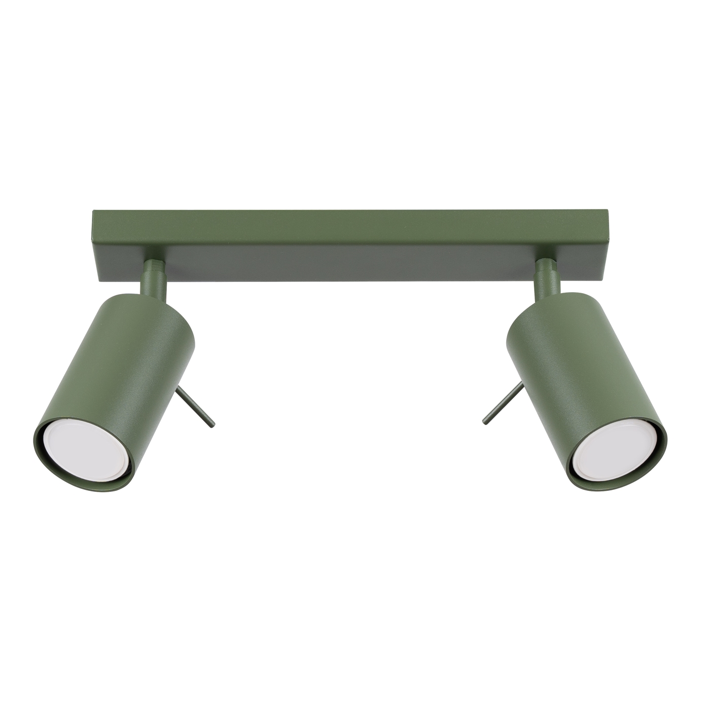Oringo 2 Light Ceiling Spotlight, Olive Green, Metal Bar, Adjustable Heads, 30cm Length