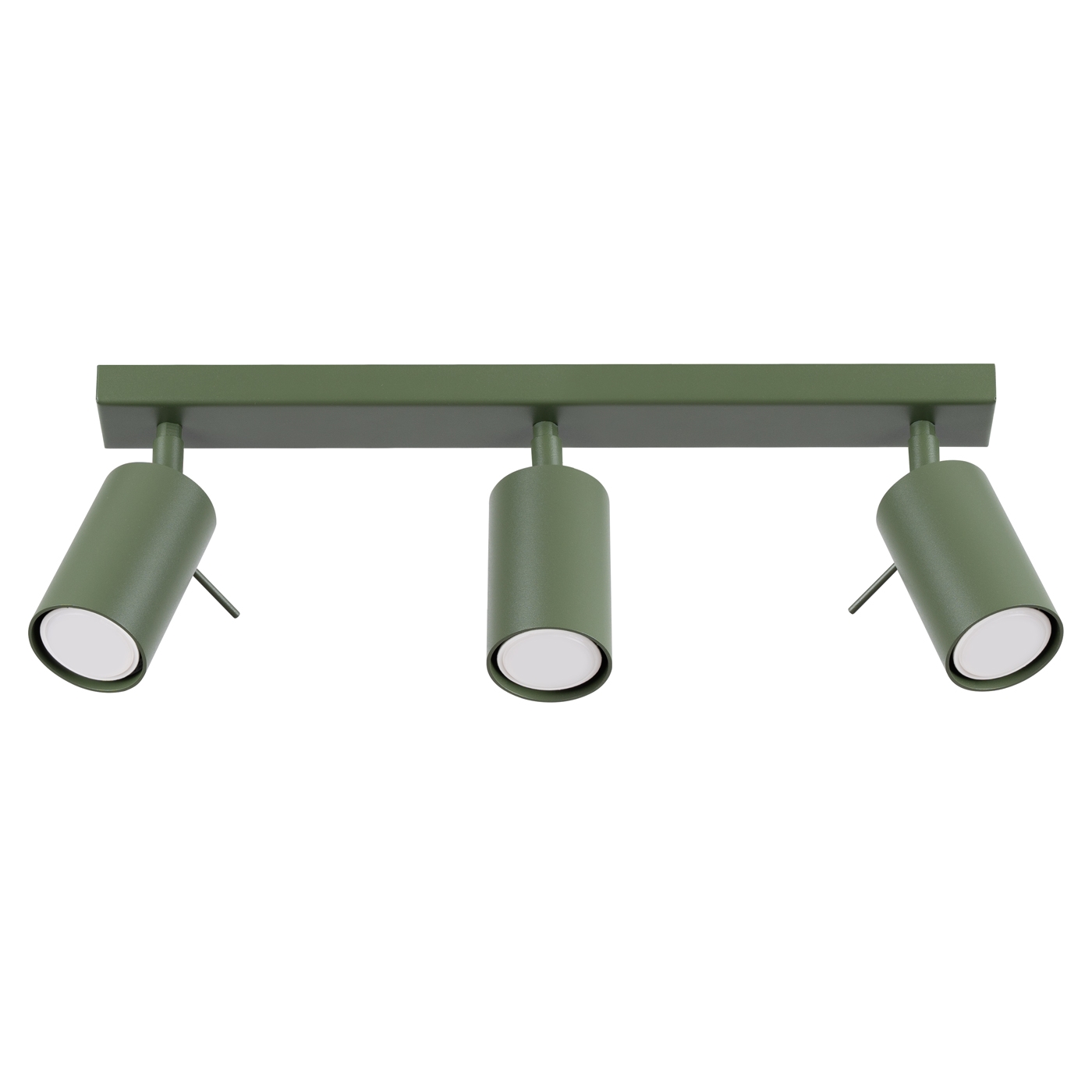 Oringo 3 Light Ceiling Spotlight, Olive Green, Metal Bar, Adjustable Heads, 45cm Length