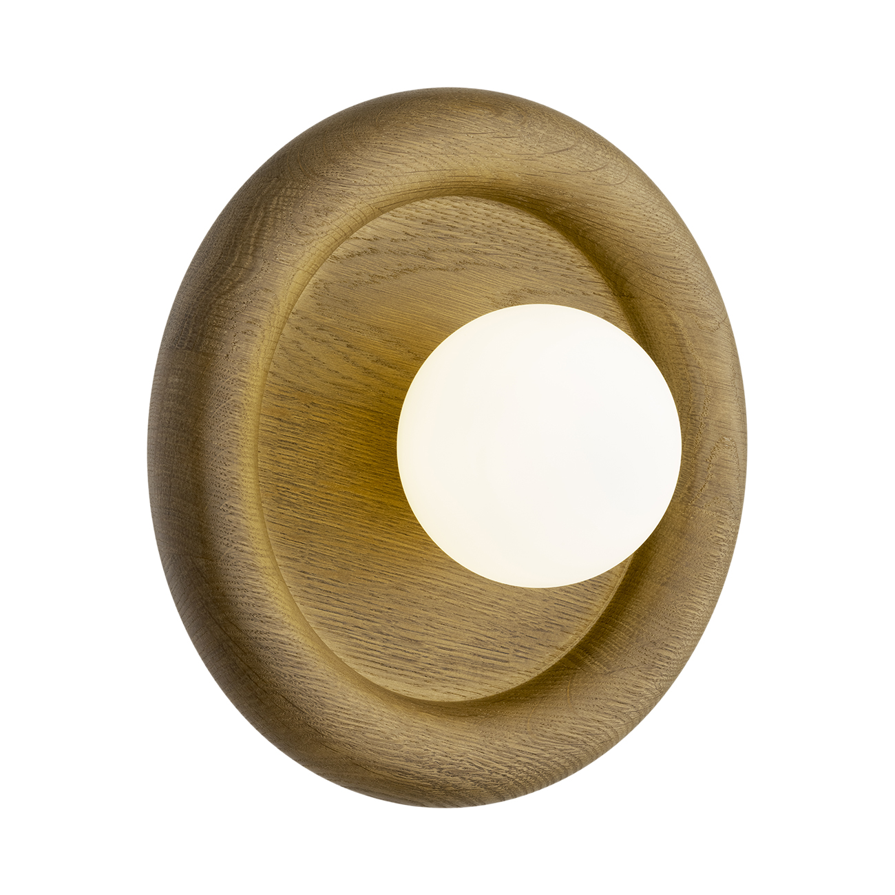 Rondas Dark Wood IP44 Wall Light, Ceiling Mountable, 1 Lamp, Opal Glass Globe, 26cm Diameter