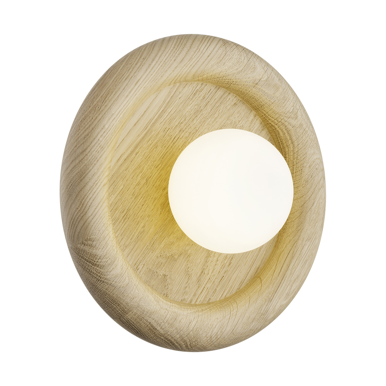 Rondas Light Wood. IP44 Wall Lamp, Ceiling Mountable, 1 Light, Opal Glass Globe, 26cm Diameter