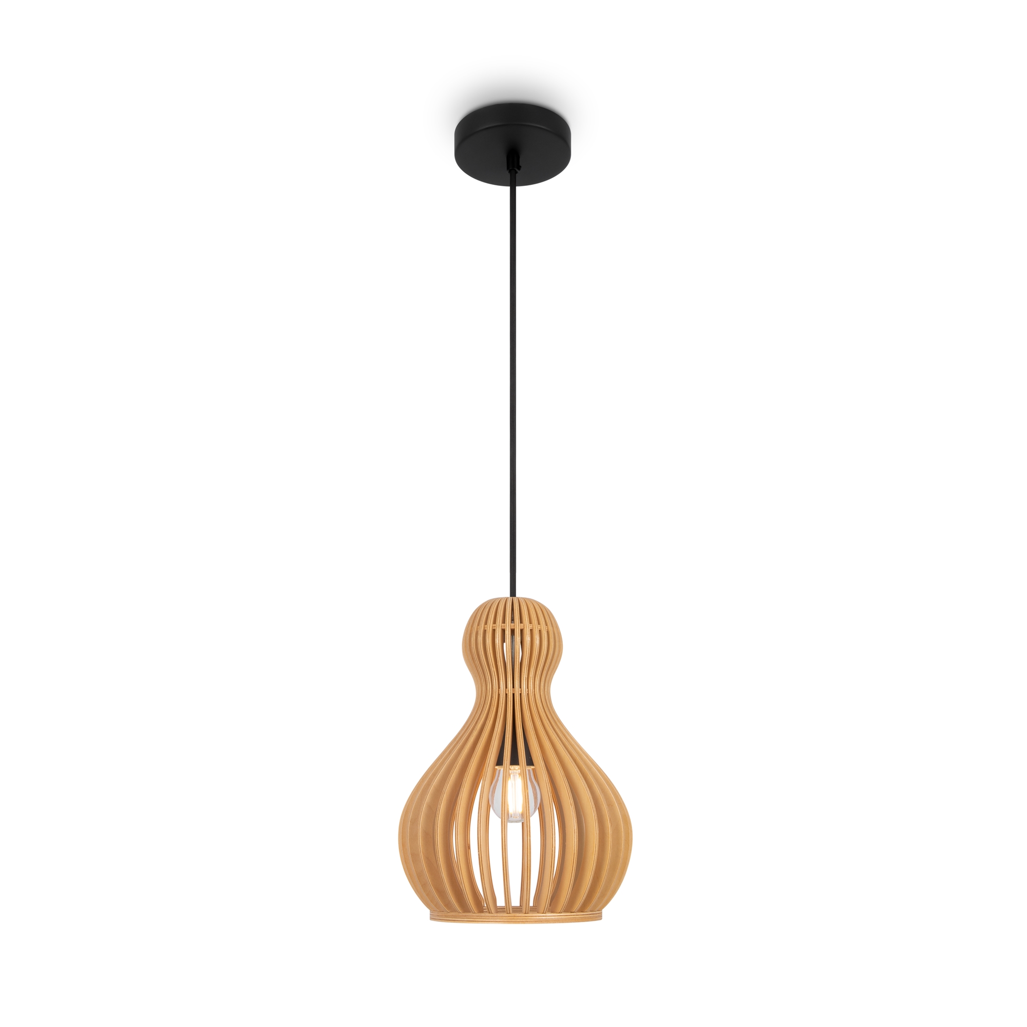Roots Small Pendant Light, Beige Wood, 1 Light, Metal, 20cm Diameter