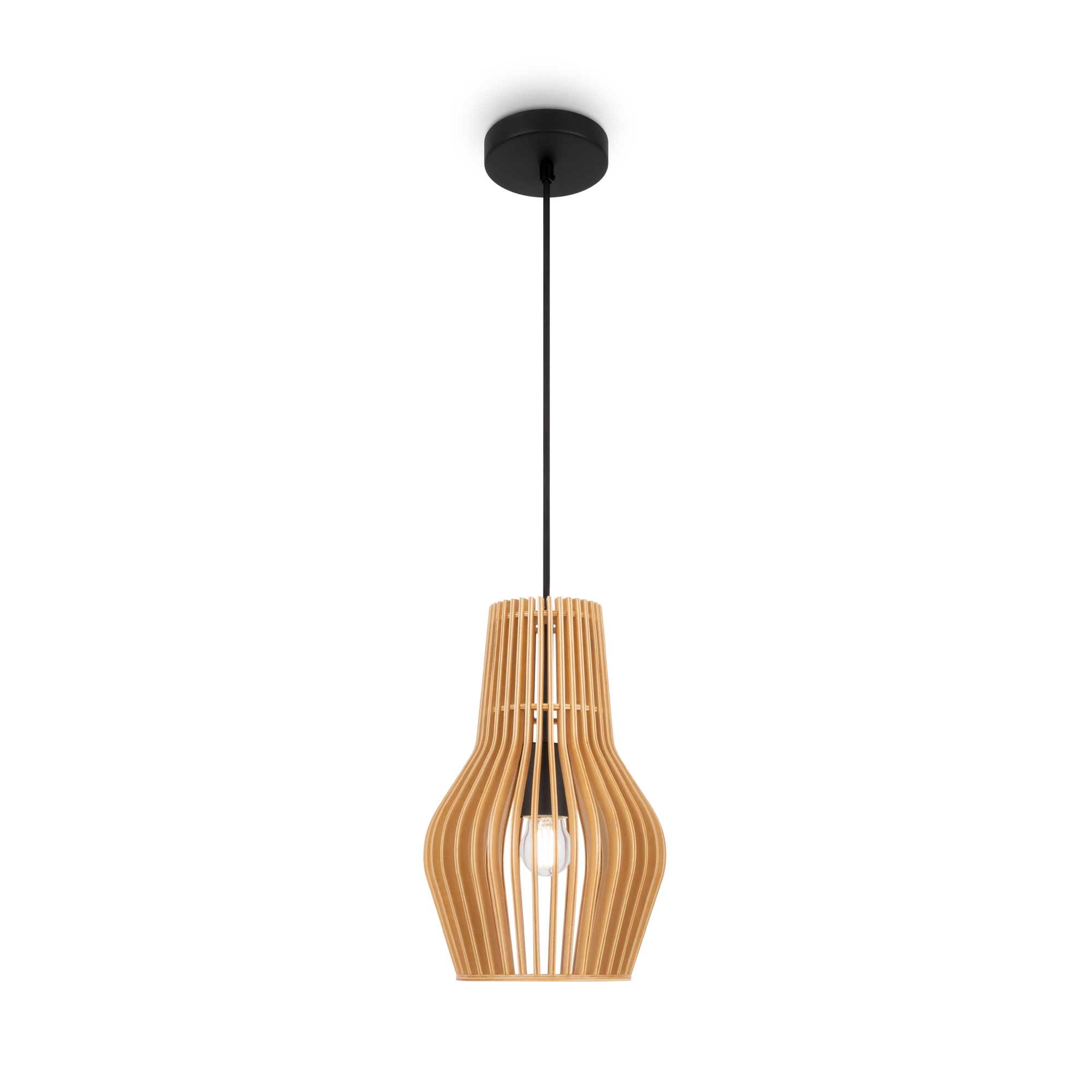 Roots Small Wood Pendant Light, Beige & Black, 20cm Diameter