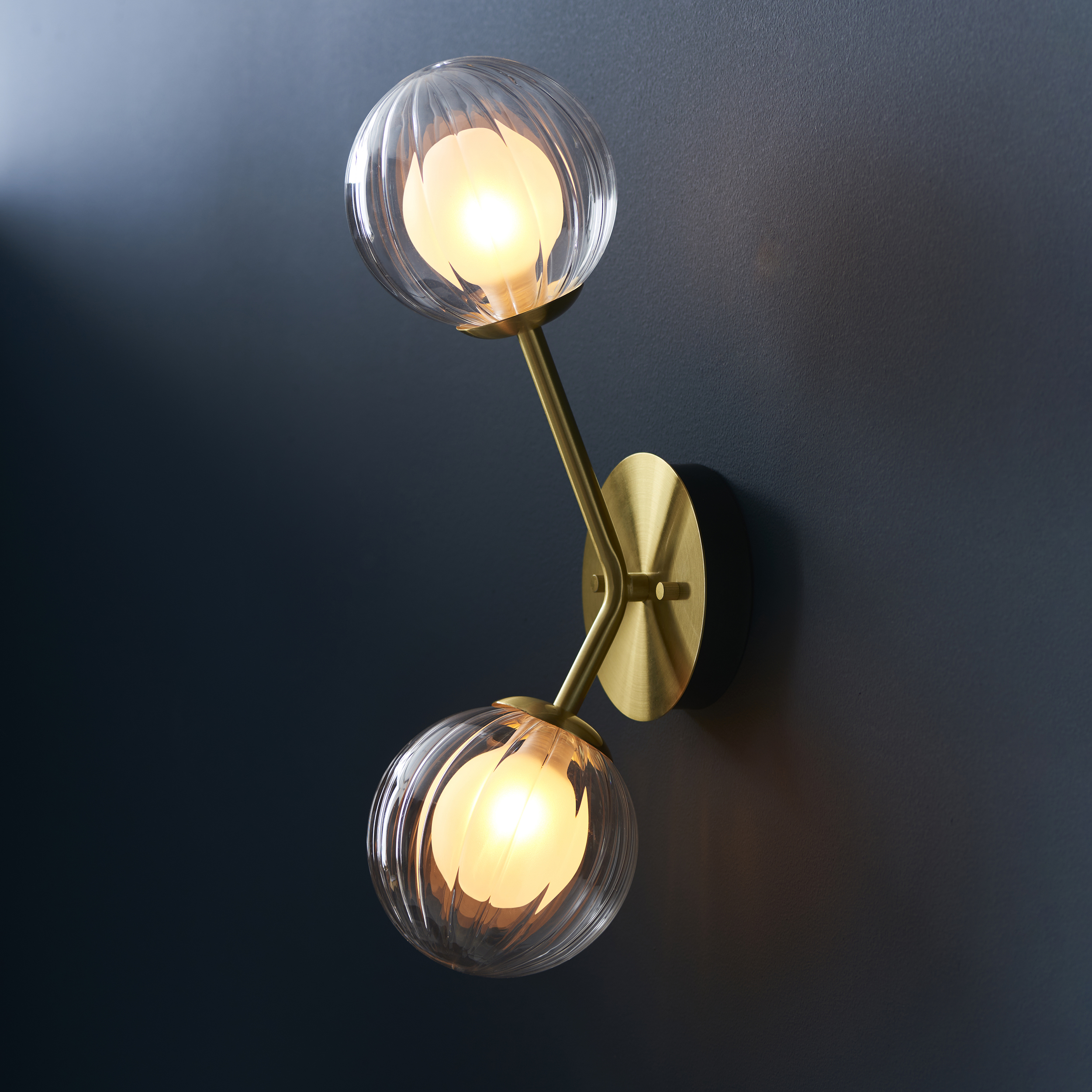 Eros Wall Light, 2 Lamp Up And Down, Brass, Glass