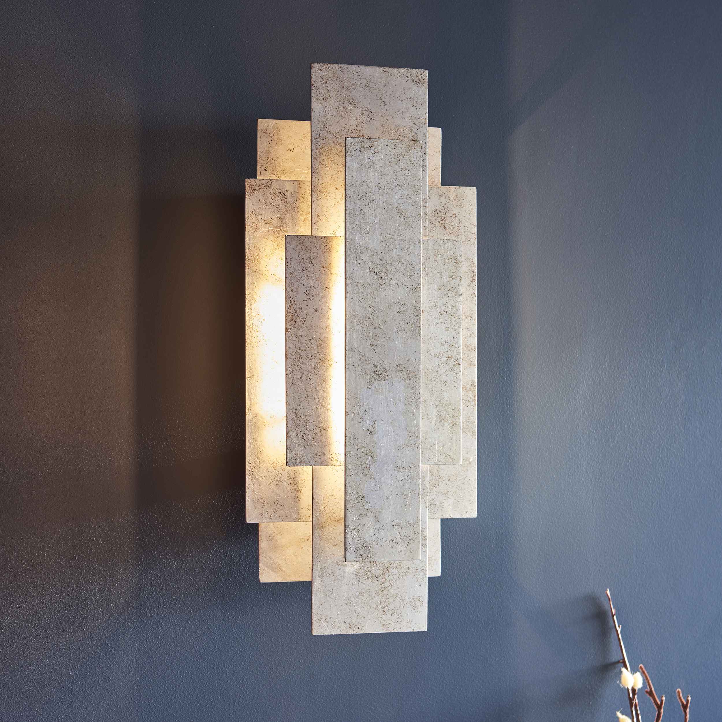 Platea Wall Light, Silver, Rectangle, 2 Lamp