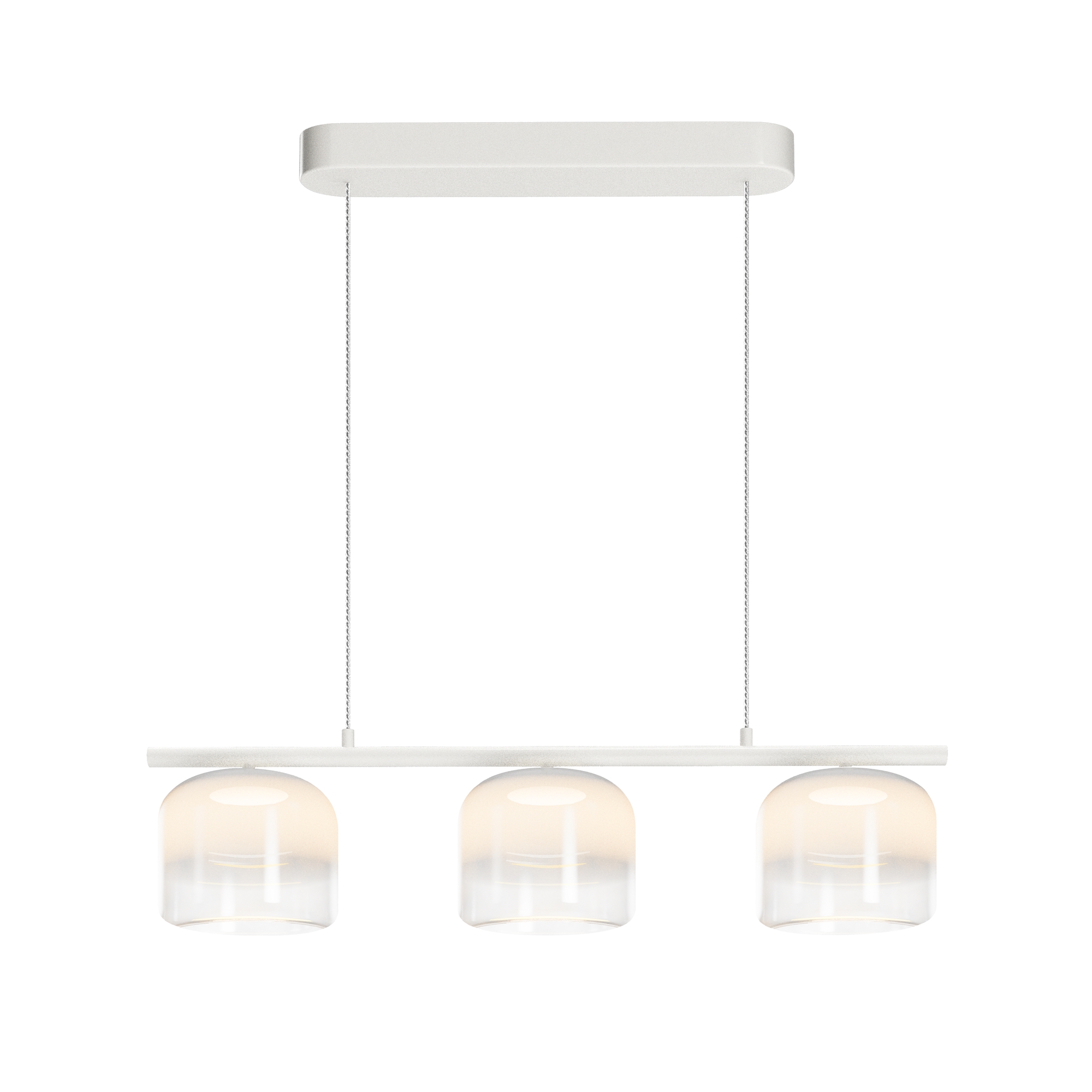 Spirito, 3 Lamp Bar Pendant Light, White Metal, Glass Shades, 14W LED, 3000k, 80cm Length