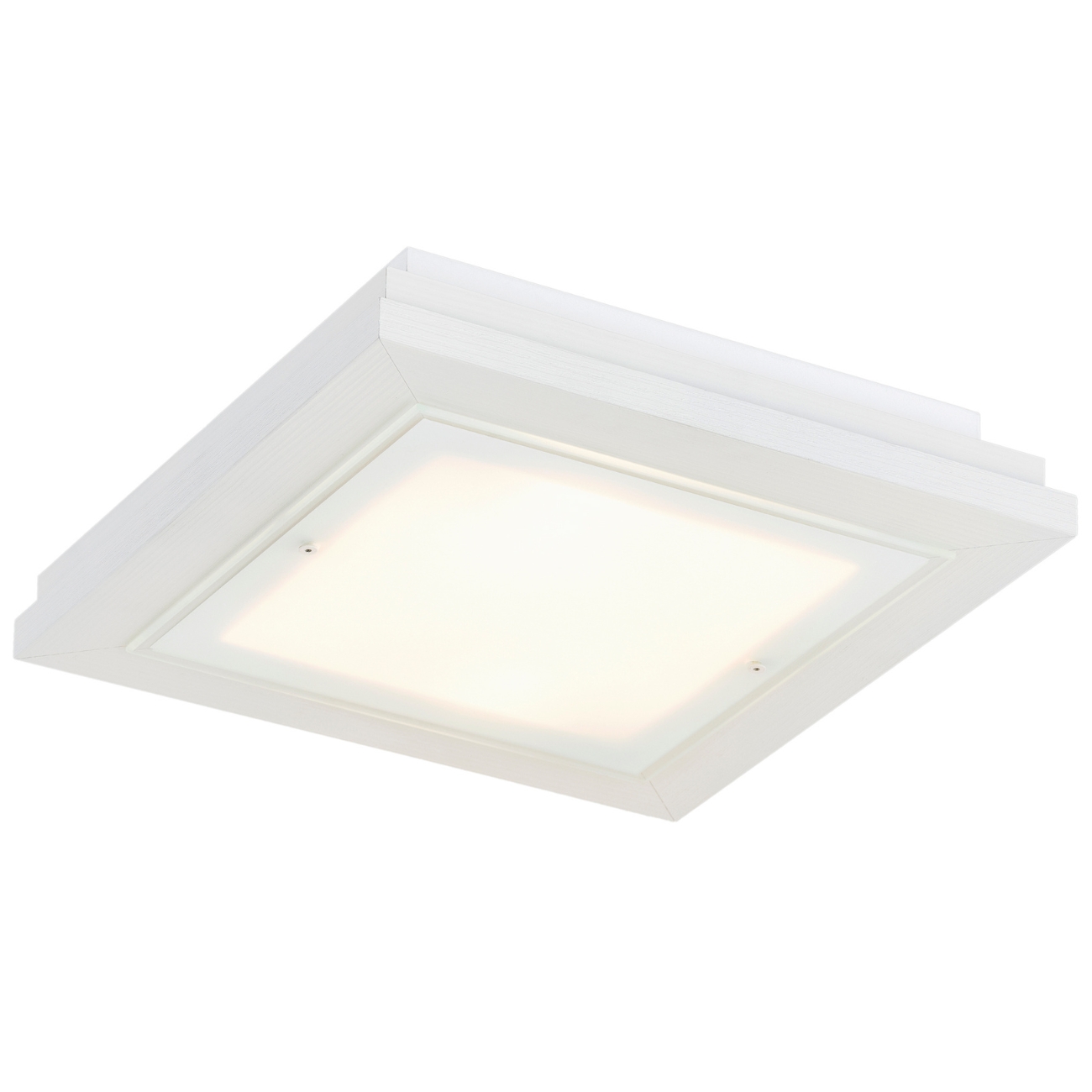 Tayber Large Cream White Flush Ceiling Lamp, 4 Light, Glass, Wood, 52cm Wide