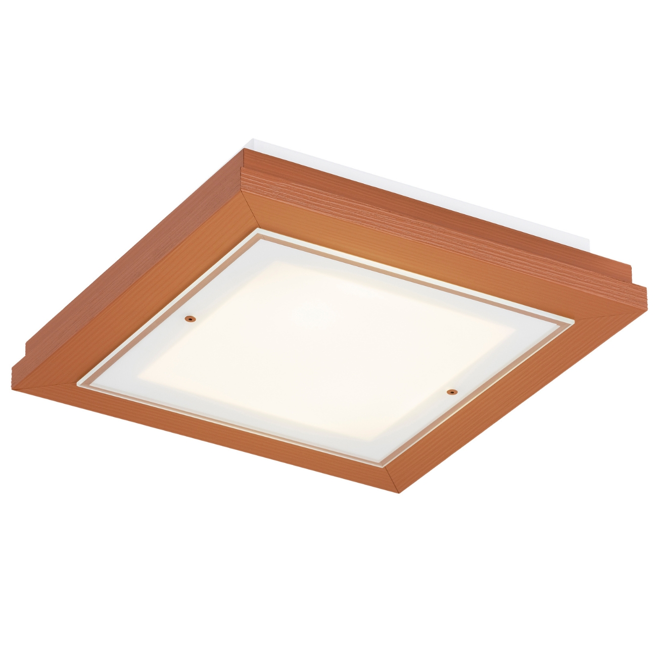 Tayber Medium Terracotta Flush Ceiling Lamp, 4 Light, Glass, Wood, 42cm Wide