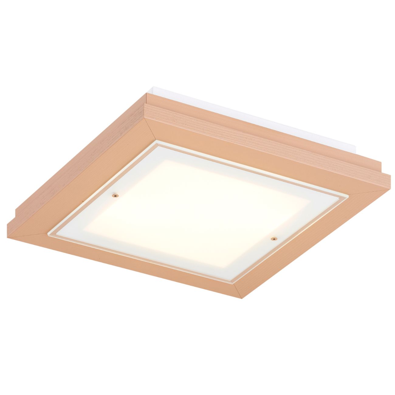 Tayber Small Peach Flush Ceiling Lamp, 2 Light, Glass, Wood, 32cm Wide
