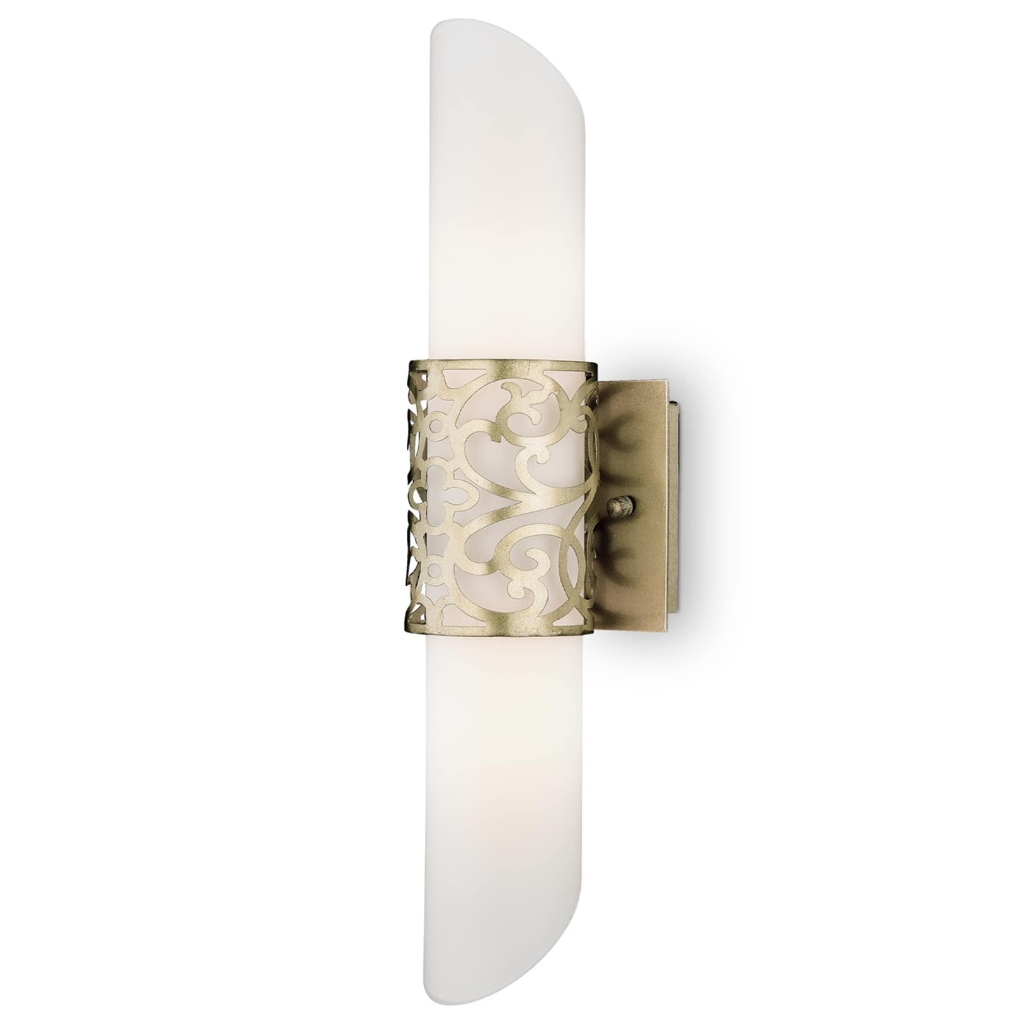 Venera Wall Lamp, 2 Light, Brass Metal, White Glass Shades, 12cm Wide