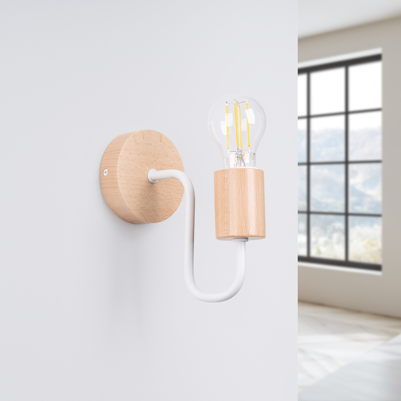 Thymbo Wood Wall Lamp, White Metal, 1 Light, 8cm Wide