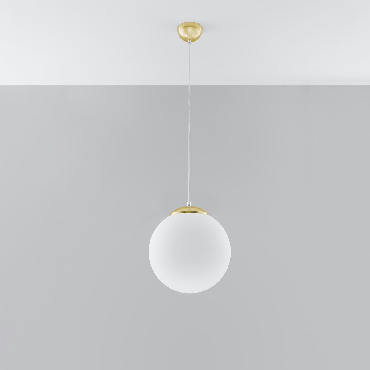 Hugo 30cm Globe Pendant Light, Gold Metal Suspension, White Glass, 1 Light