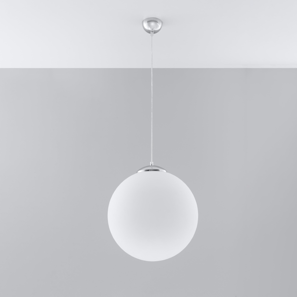Hugo 40cm Globe Pendant Lamp, Polished Chrome Metal, White Glass, 1 Light