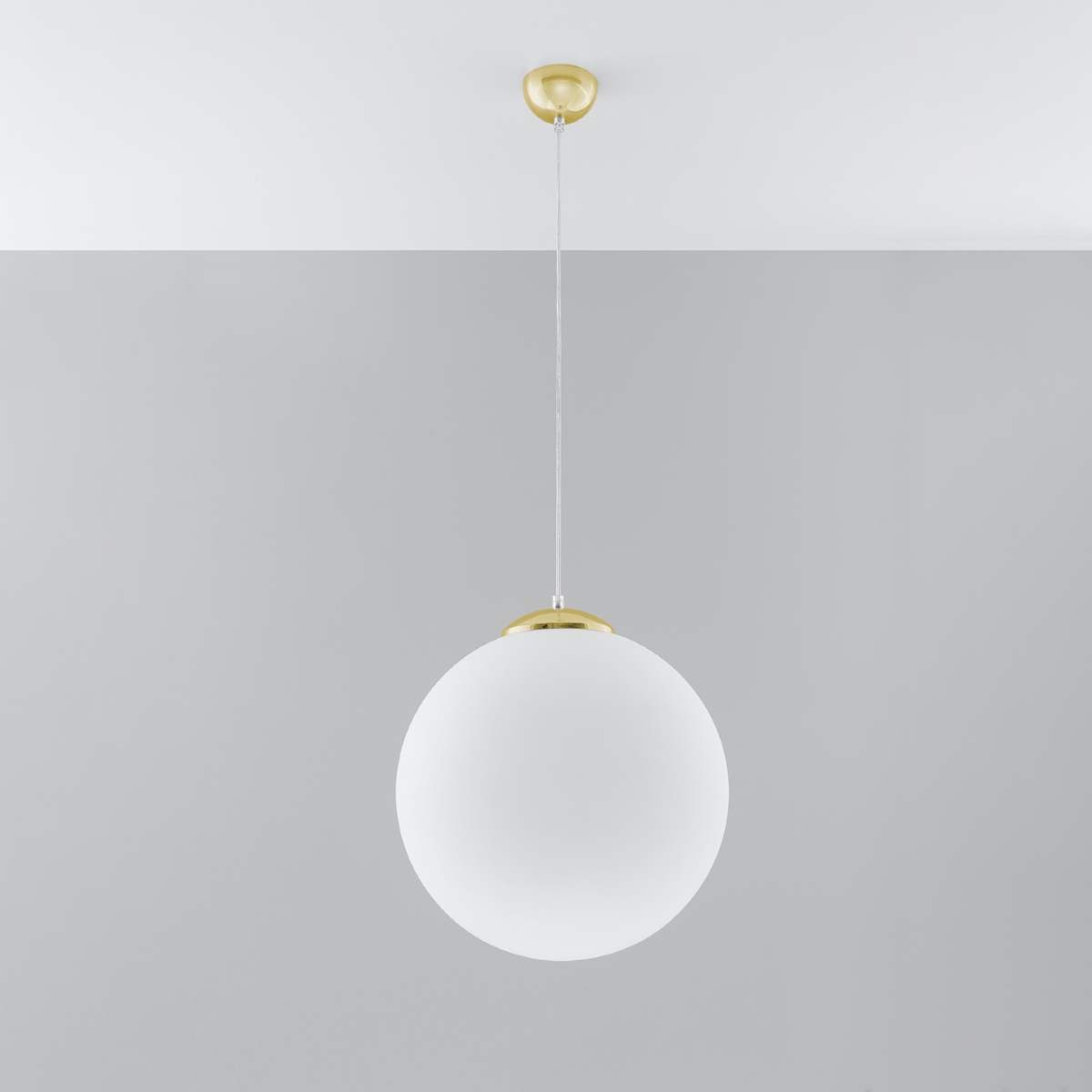 Hugo 40cm Globe Pendant Lamp, Gold Metal Suspension, White Glass, 1 Light