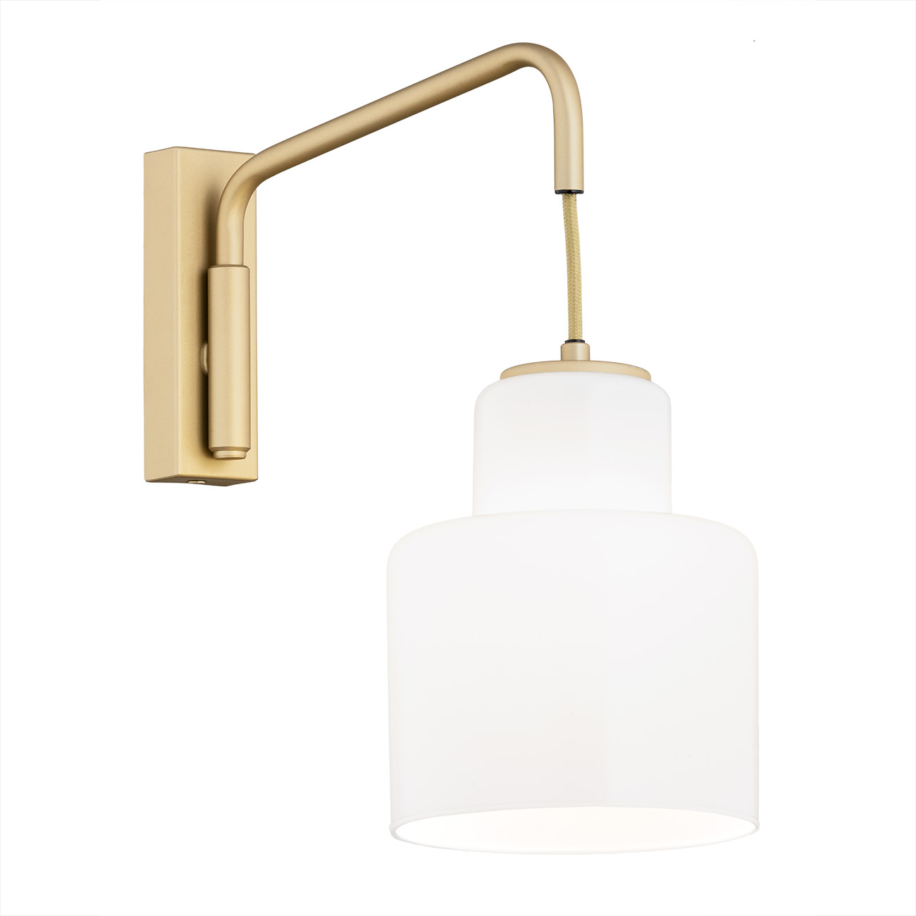 Unua Hanging Wall Light, 1 Lamp, Gold, Opal Glass, Moveable Arm