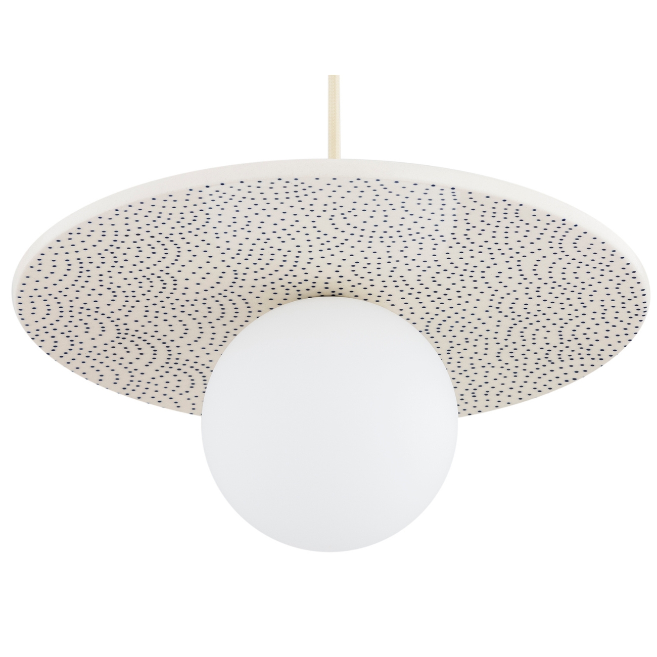 Bolu Ceramic Disc IP44 Pendant Lamp, Cream & Cobalt Navy Blue, Opal Glass, 30cm Diameter
