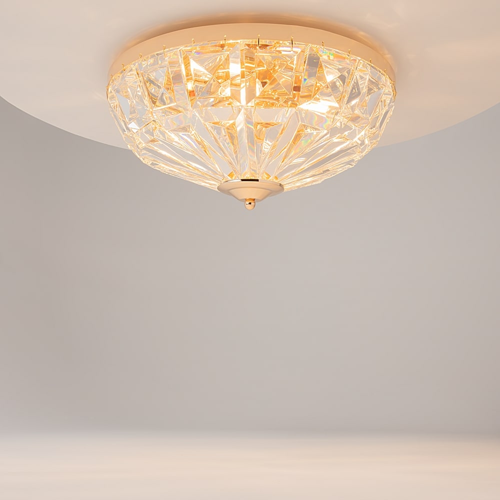Facet 4 Lamp Flush Ceiling Light, Gold Metal, Crystal Glass, 39.6cm Wide