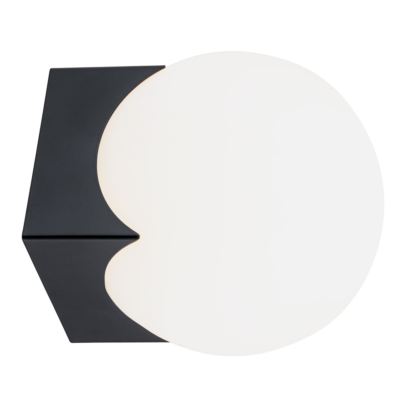 Ustin Globe Wall Light, Black, Opal Glass, 13.5cm Width