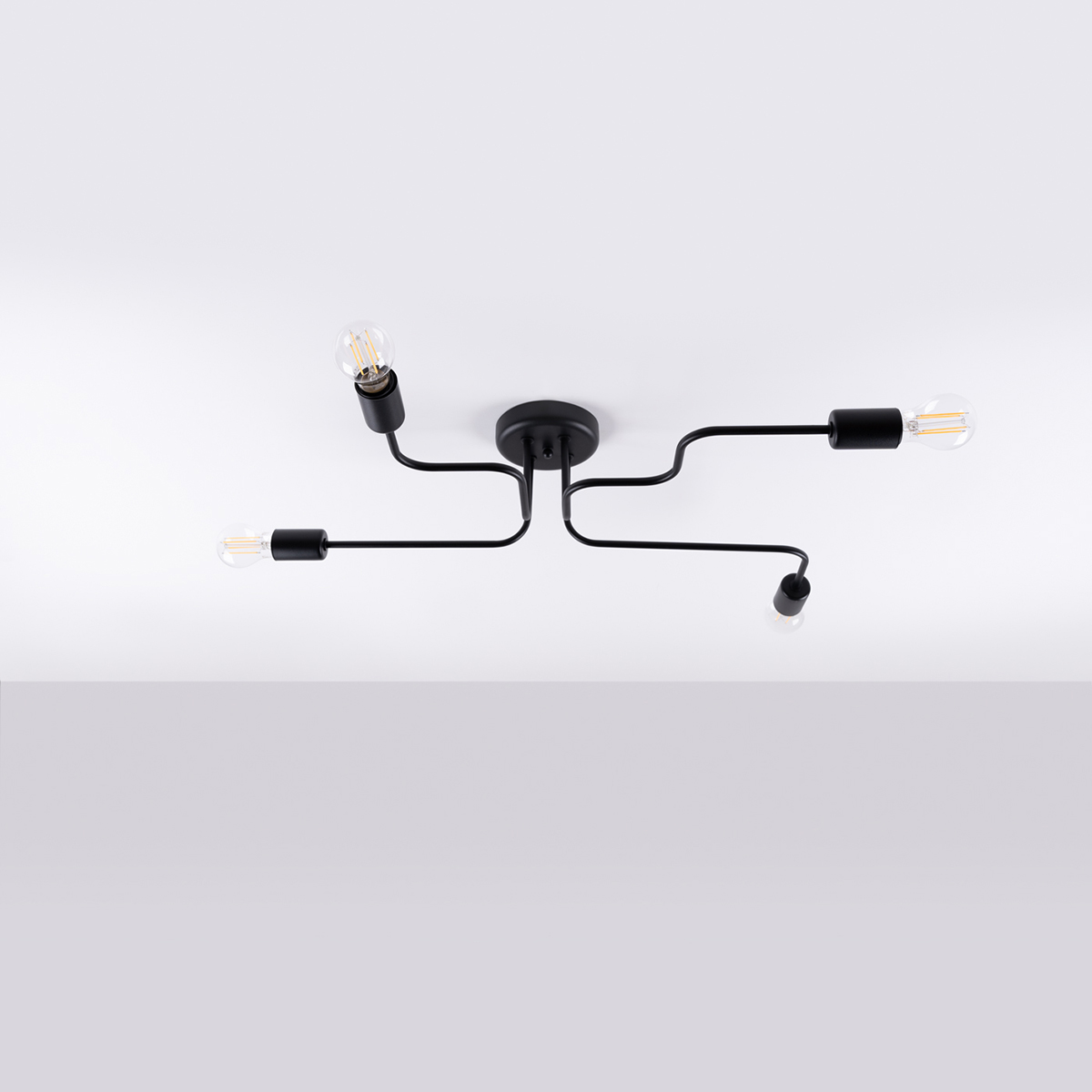 Vekta 4 Lamp Semi Flush Ceiling Light, Black Metal, 78cm Length
