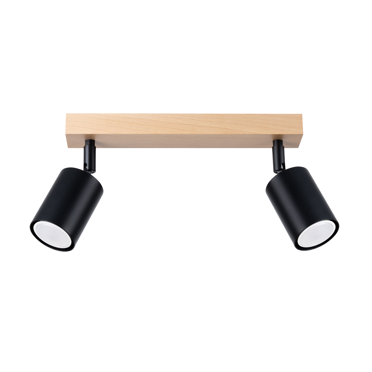 Veurdo 2 Light Ceiling Spotlight, Wood Bar, Black Adjustable Shades, 46cm Length