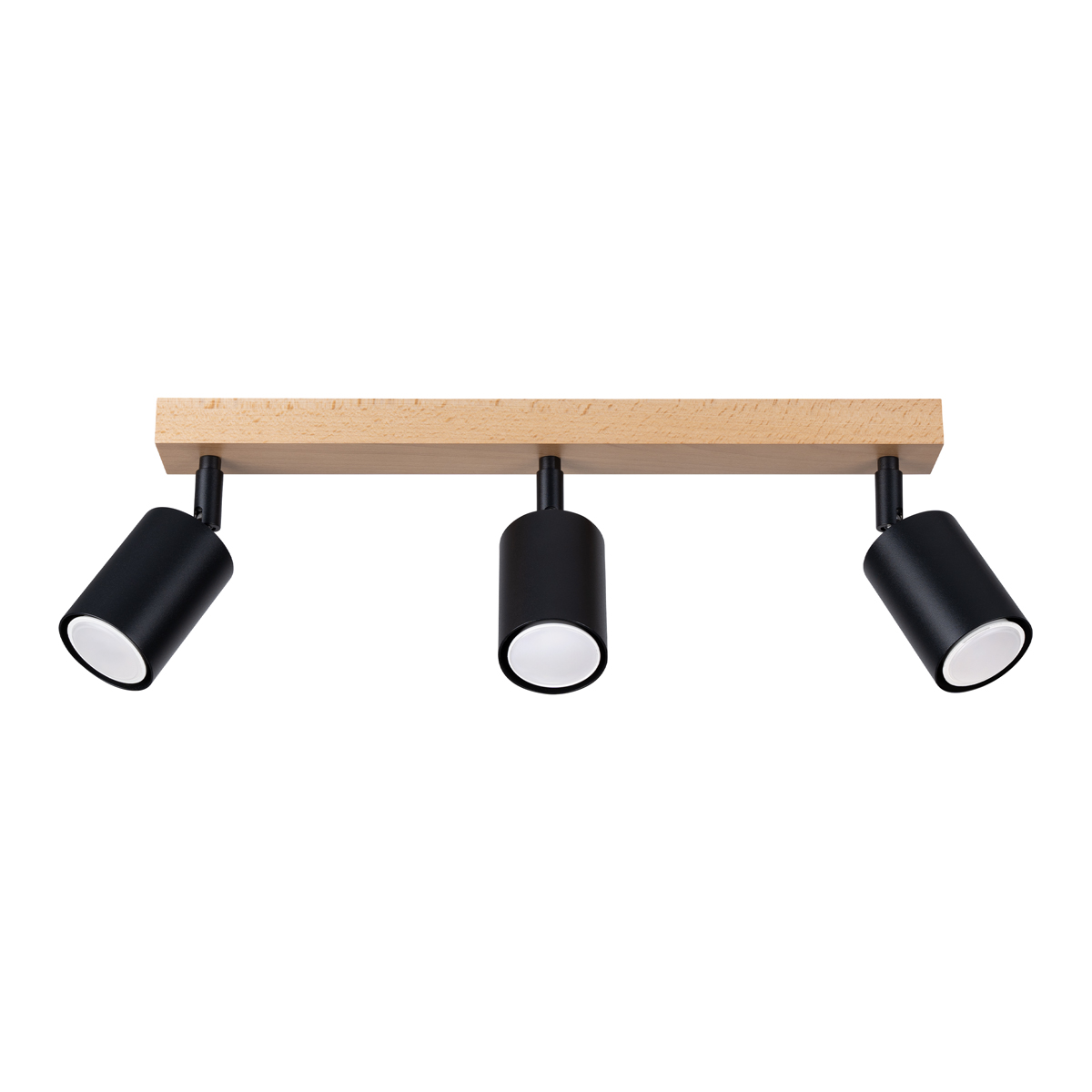 Veurdo 3 Light Ceiling Spotlight, Wood Bar, Black Adjustable Shades, 61cm Length
