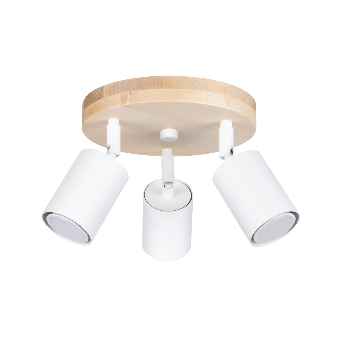 Veurdo Round Spotlight, 3 Light, Wood Plate, White Metal Adjustable Shades, 33cm Width