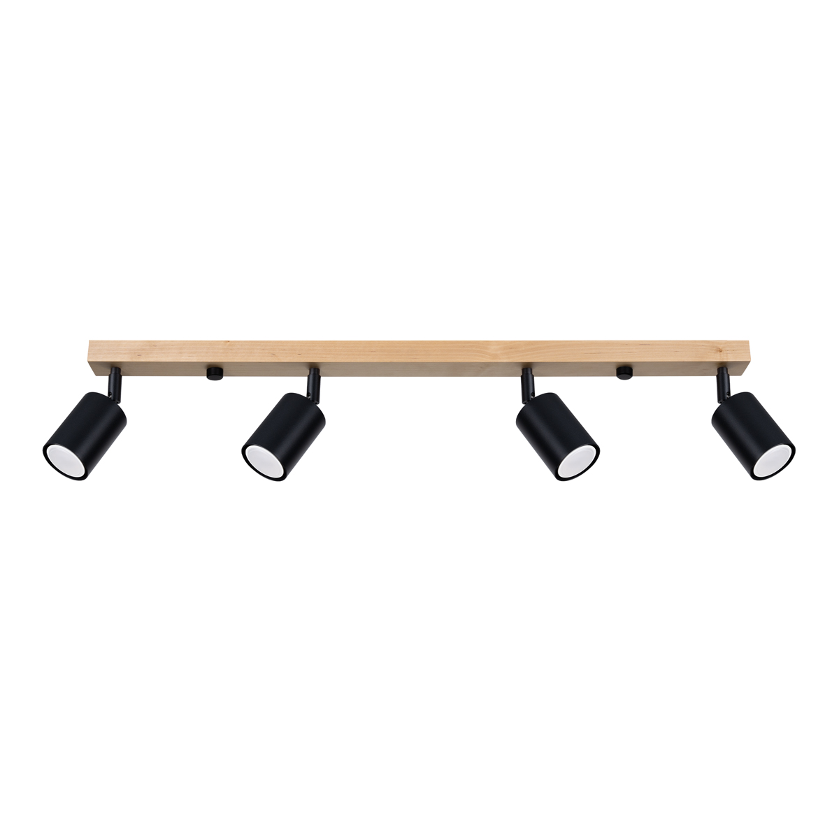 Veurdo 4 Lamp Ceiling Spotlight, Wood Bar, Black Adjustable Shades, 96cm Length