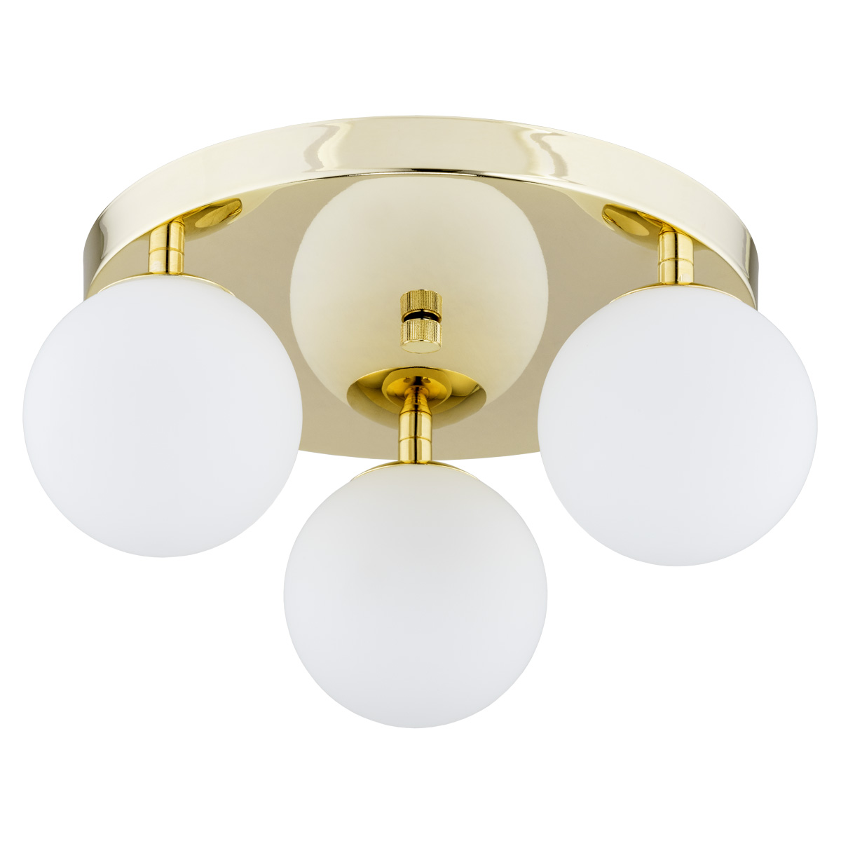 Vio IP44 Round Ceiling Lamp, 3 Light, Brass, Opal Glass, 34cm