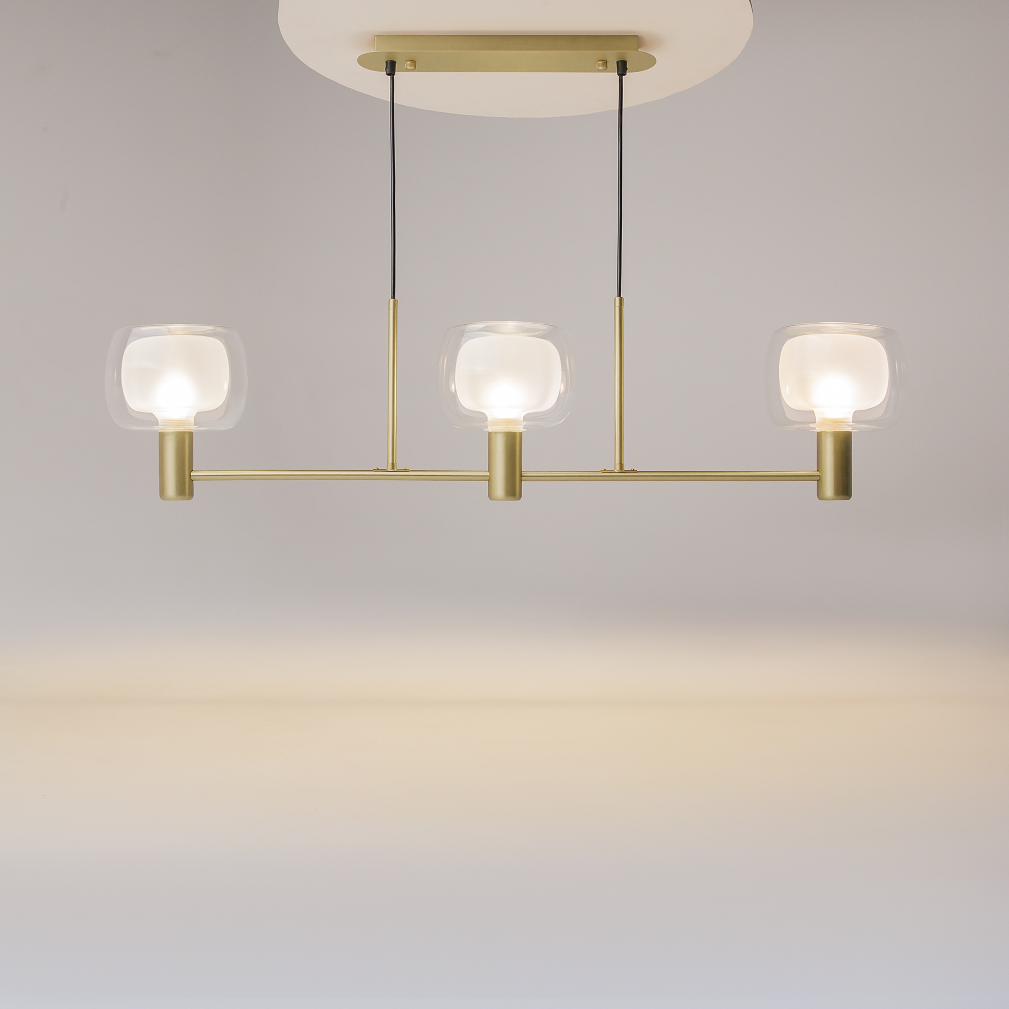 Vision Gold Pendant Light, 3 Lamp, Clear & Frosted Glass, 104cm Length