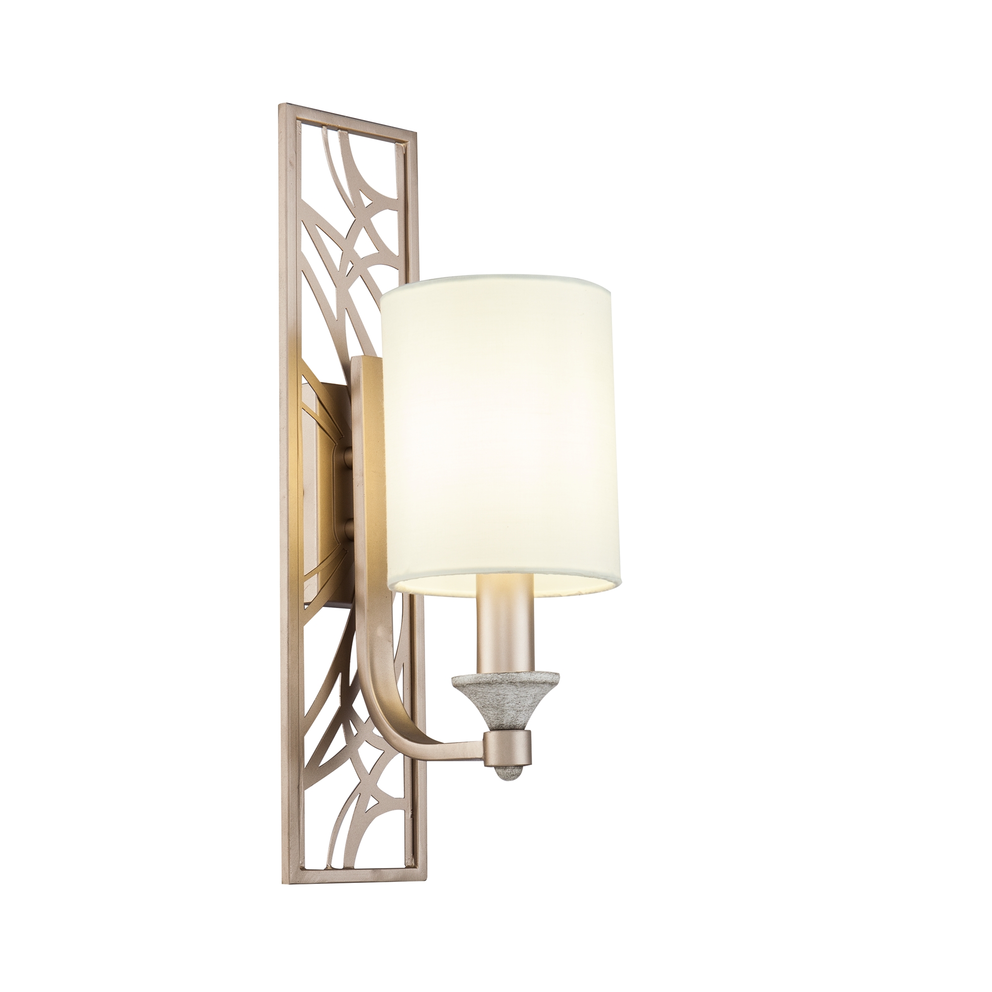 Vittoria Gold Wall Light, Gold Metal, White Fabric Shade, 15cm Wide