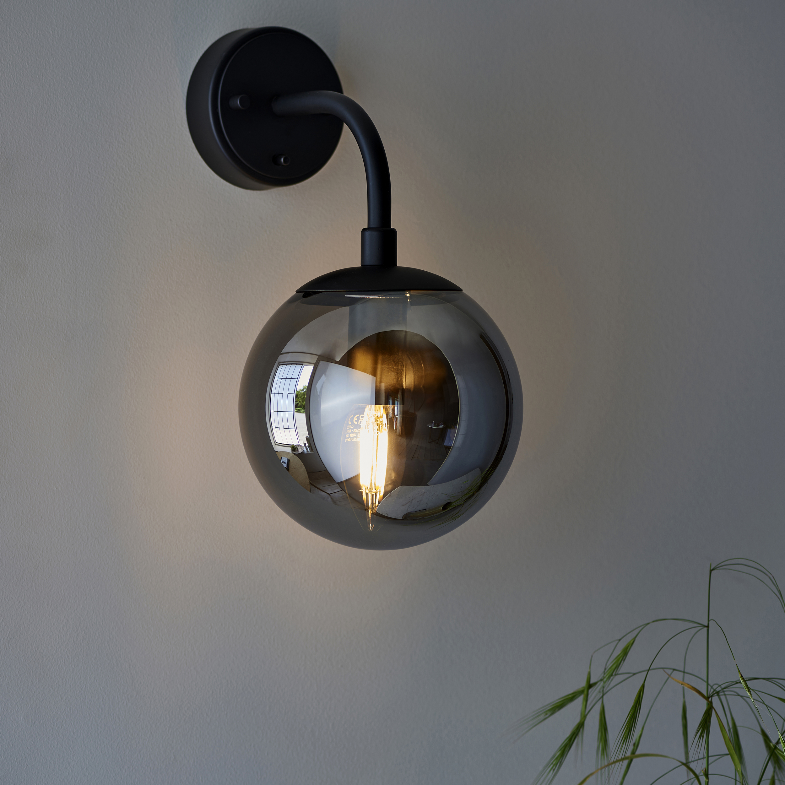 Luca Wall light, Matt Black, Smoked Glass, 1 Lamp